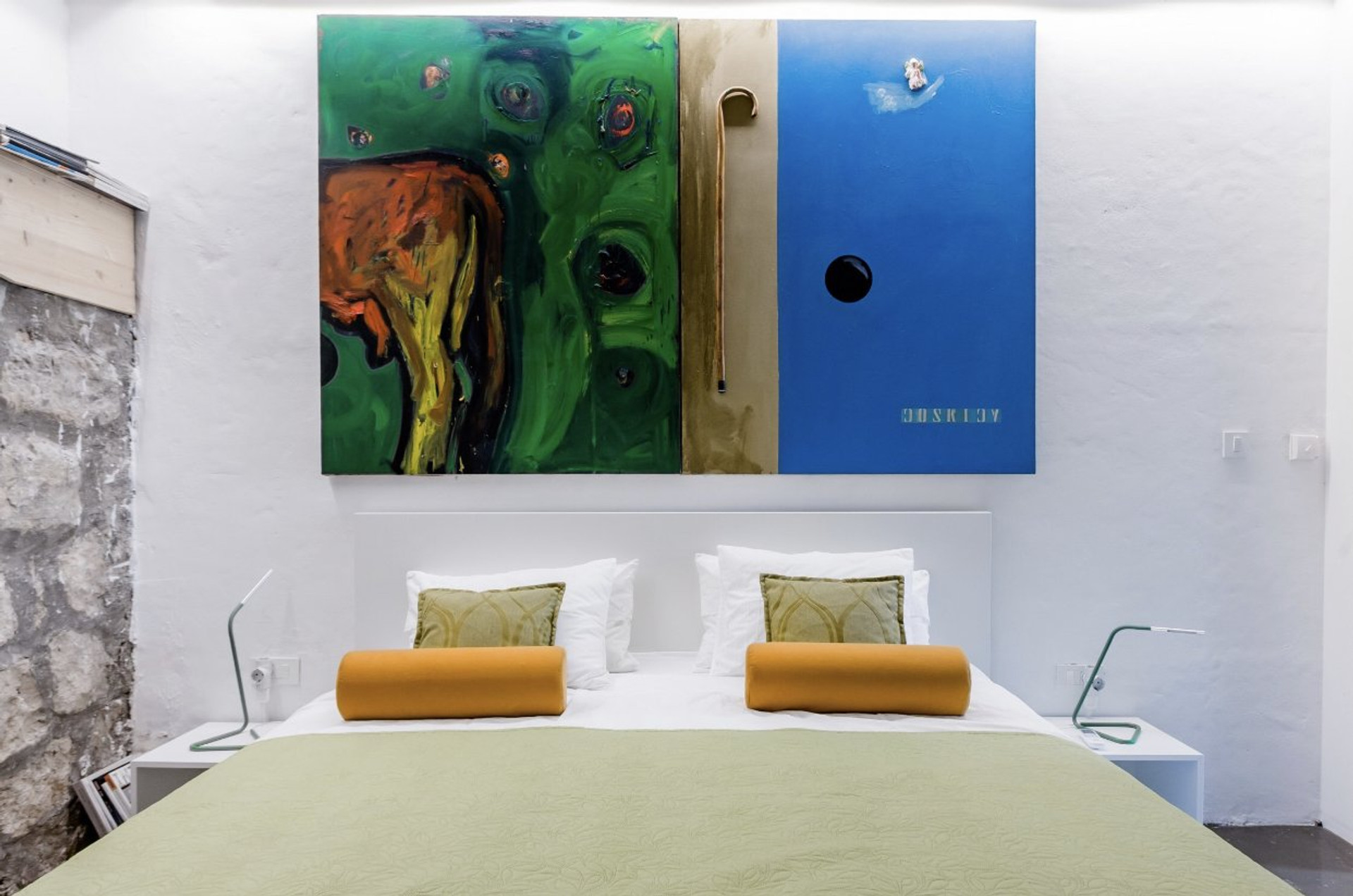 Colorful bedroom with artwork