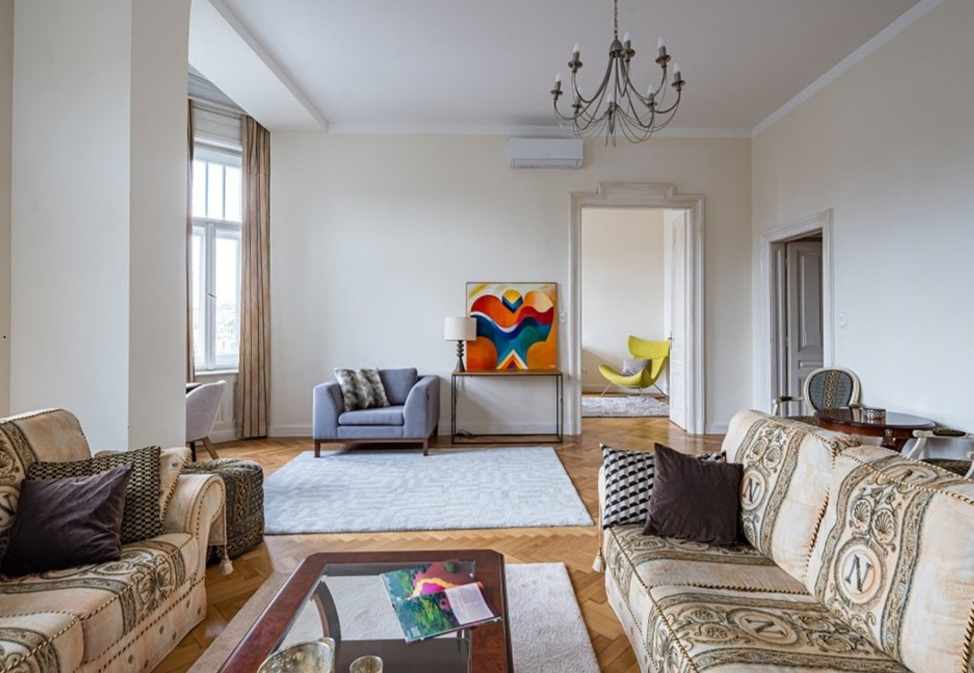 Elegant living room with colorful artwork
