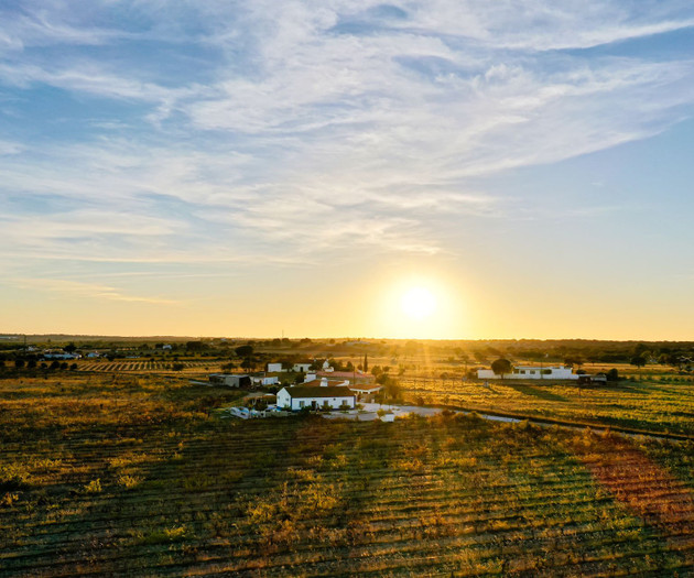 Sunset aerial of countryside
