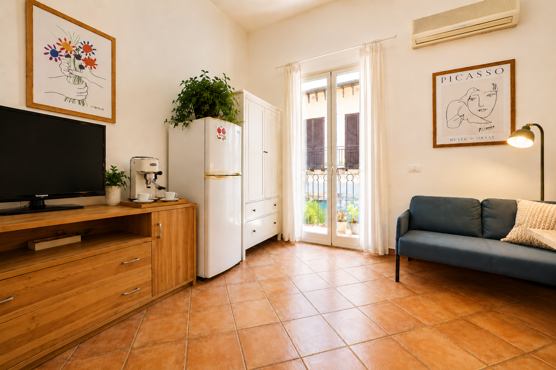 Living room with sofa and balcony