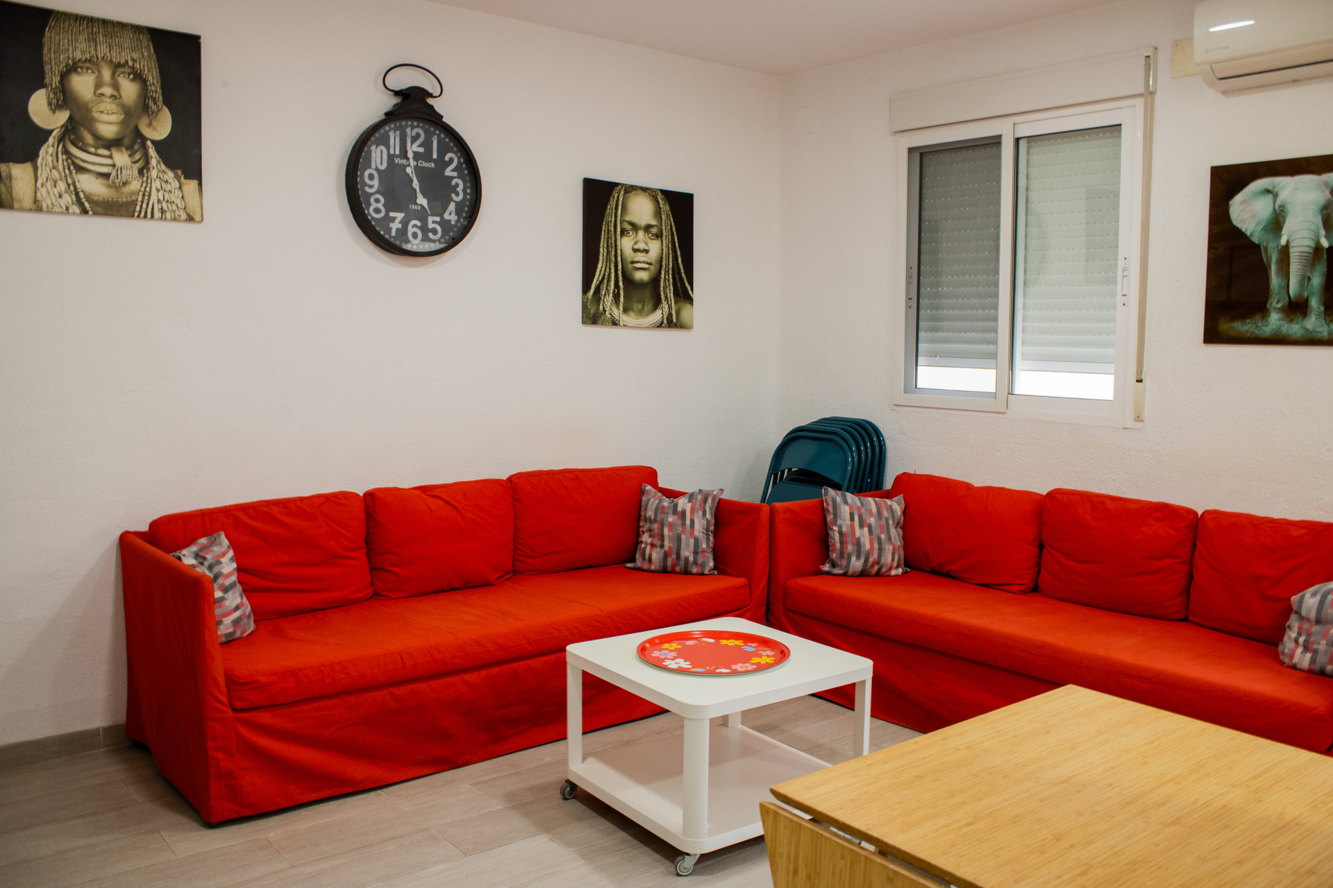 Living room with red corner sofa