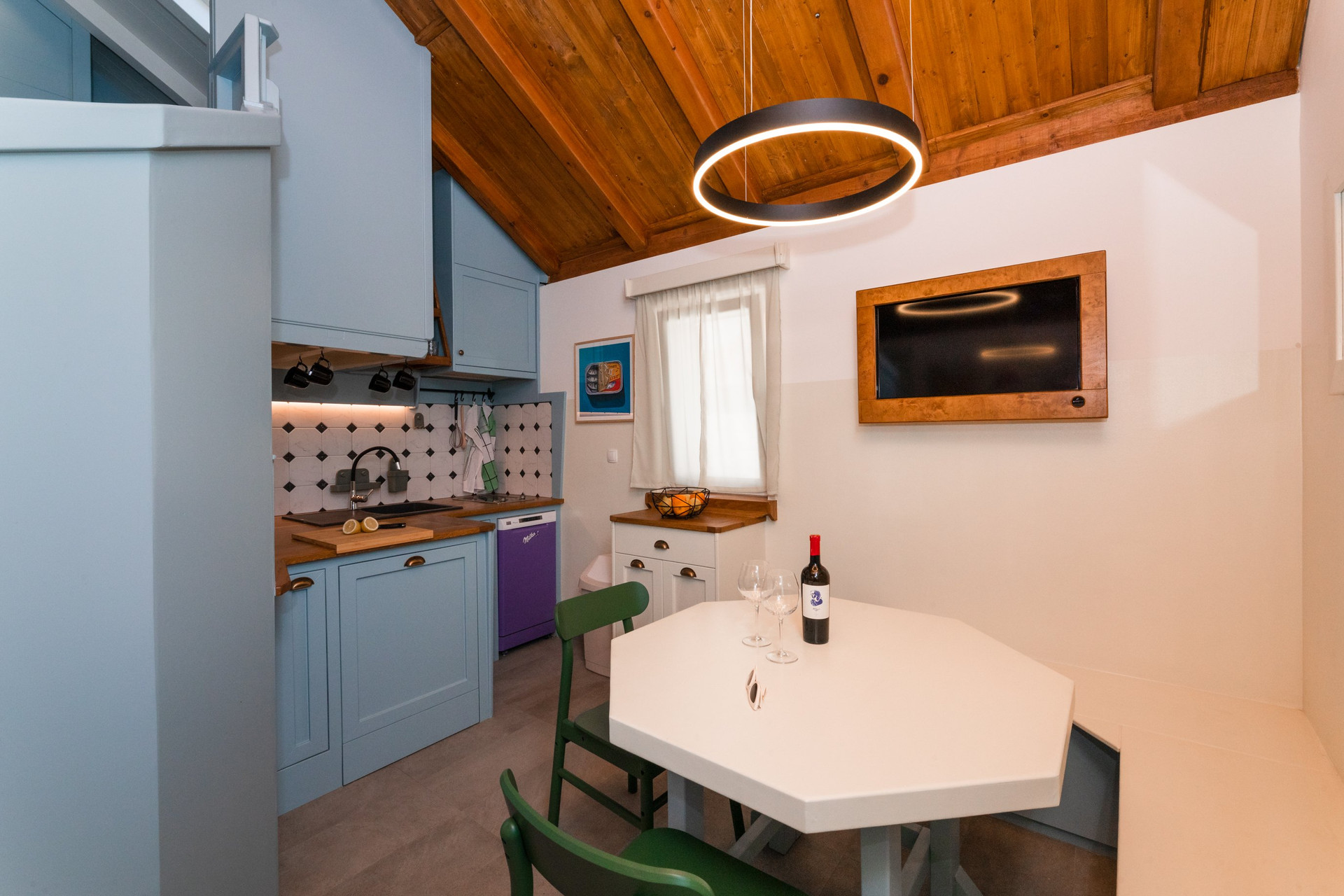 Dining nook with kitchenette view
