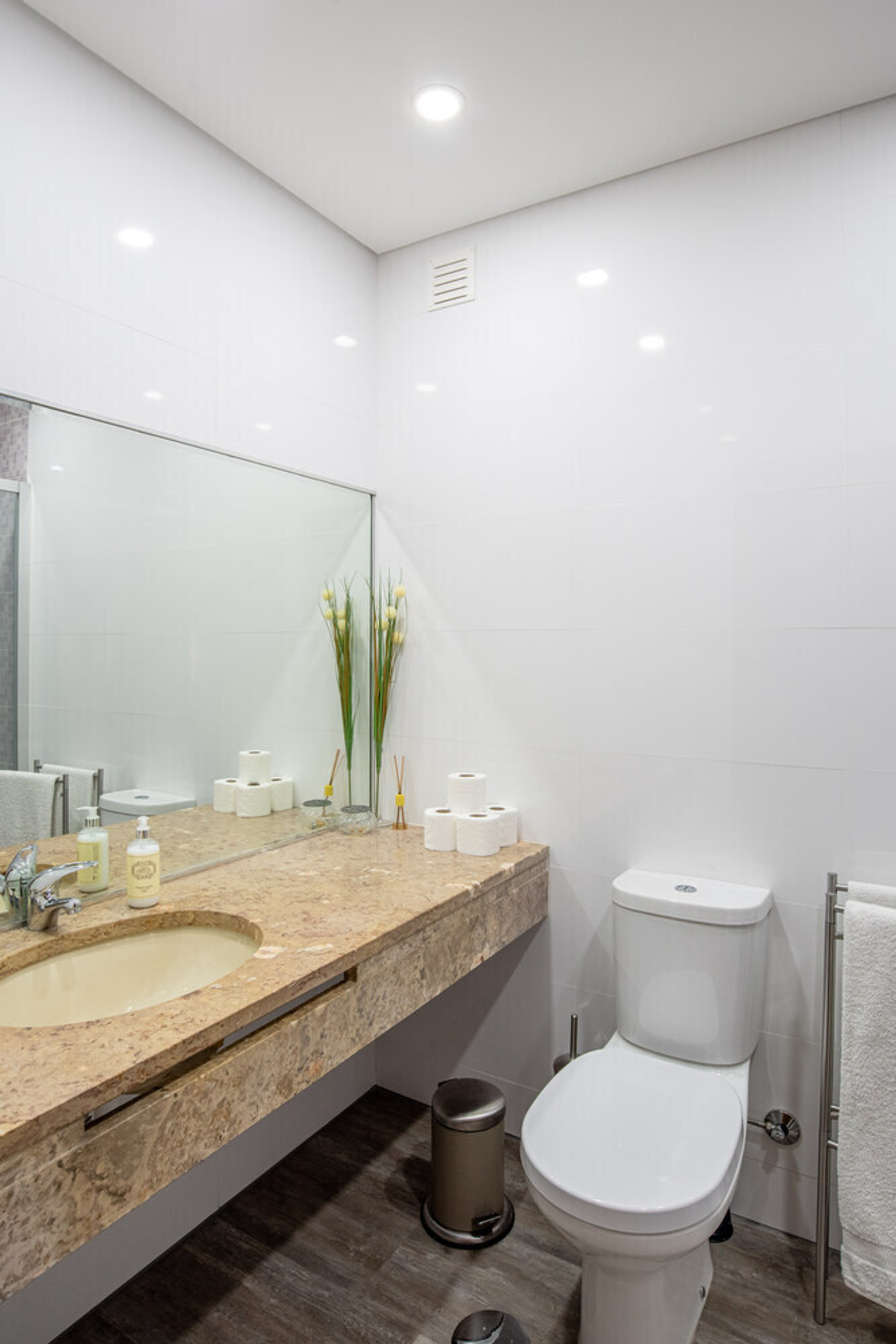 Modern bathroom with marble vanity