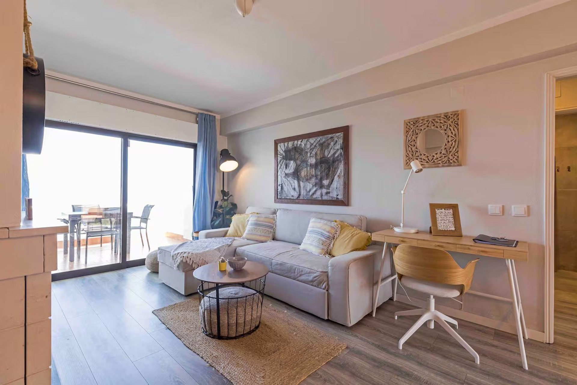 Living room with desk area