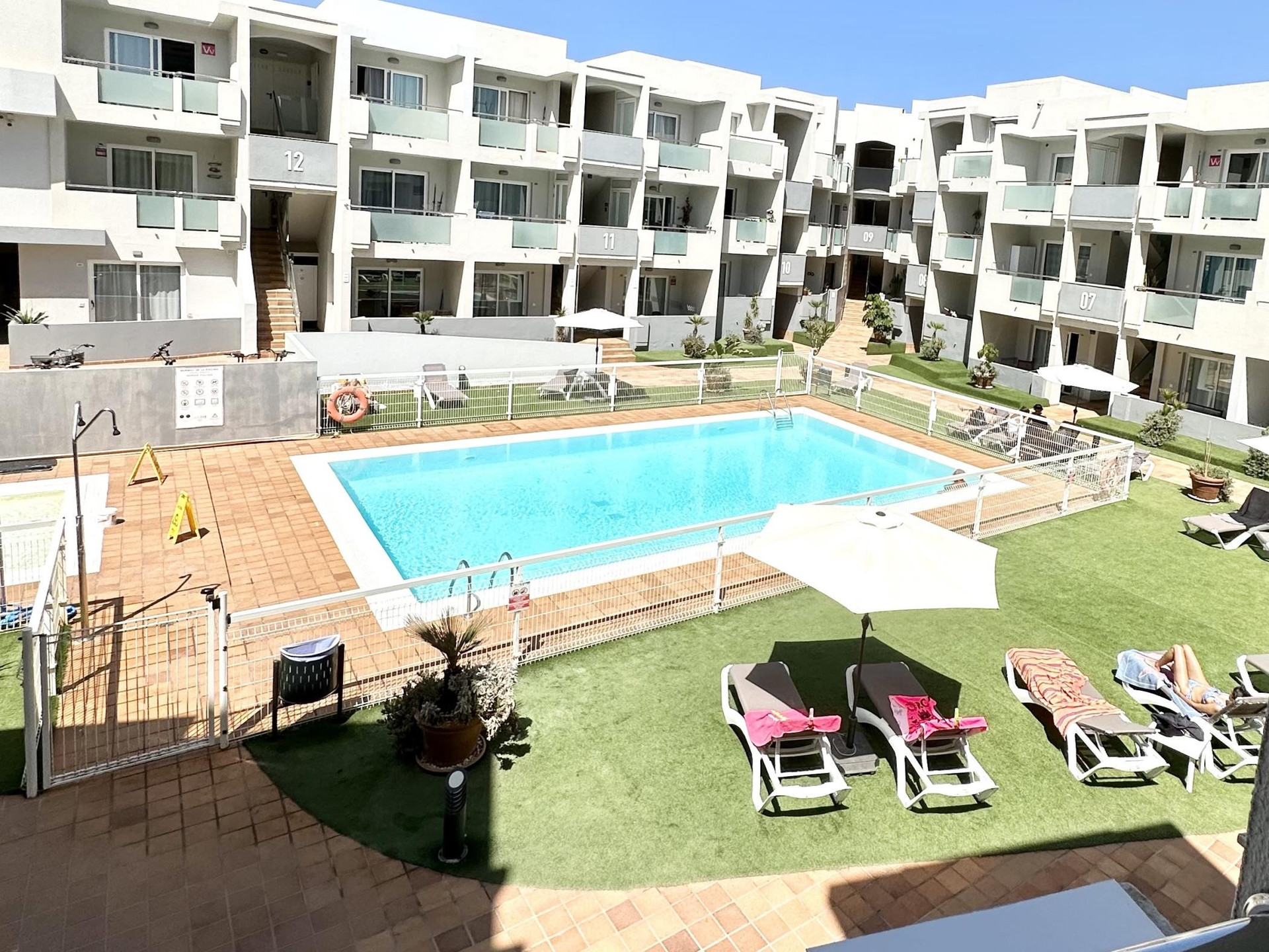 Complex pool and building exterior