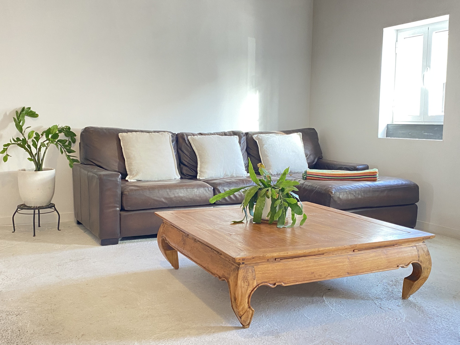 Leather couch and coffee table