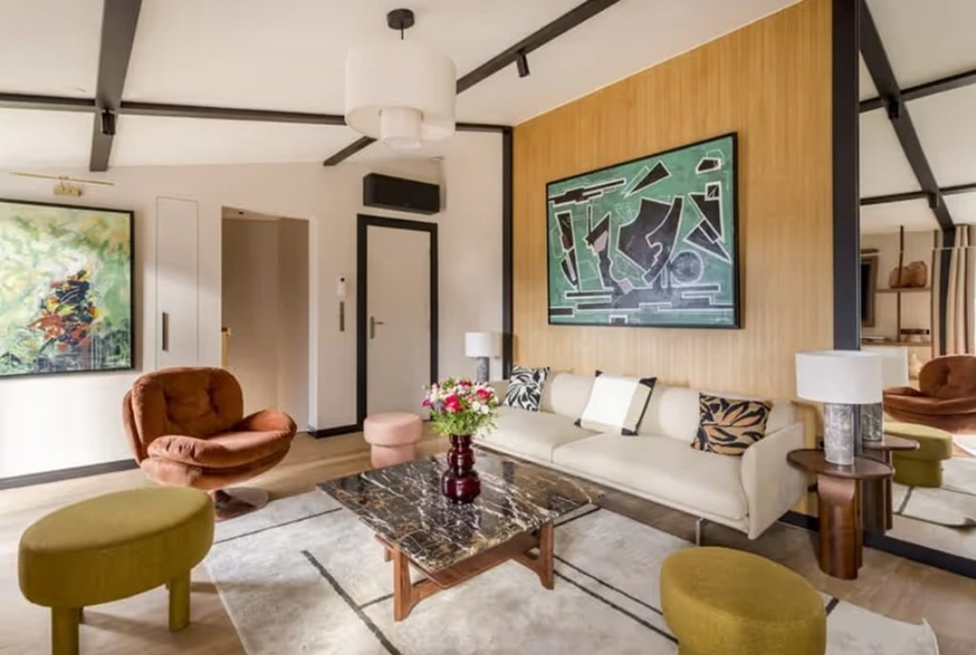 Stylish living room with artwork