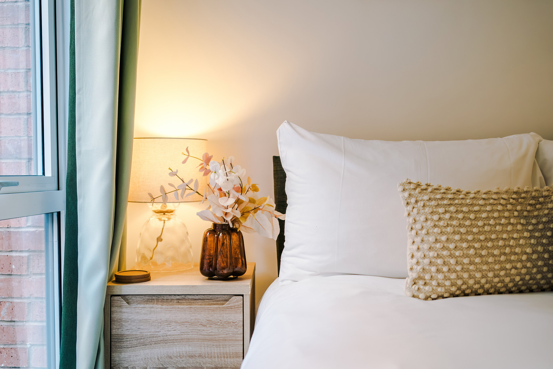 Bedside table with flowers