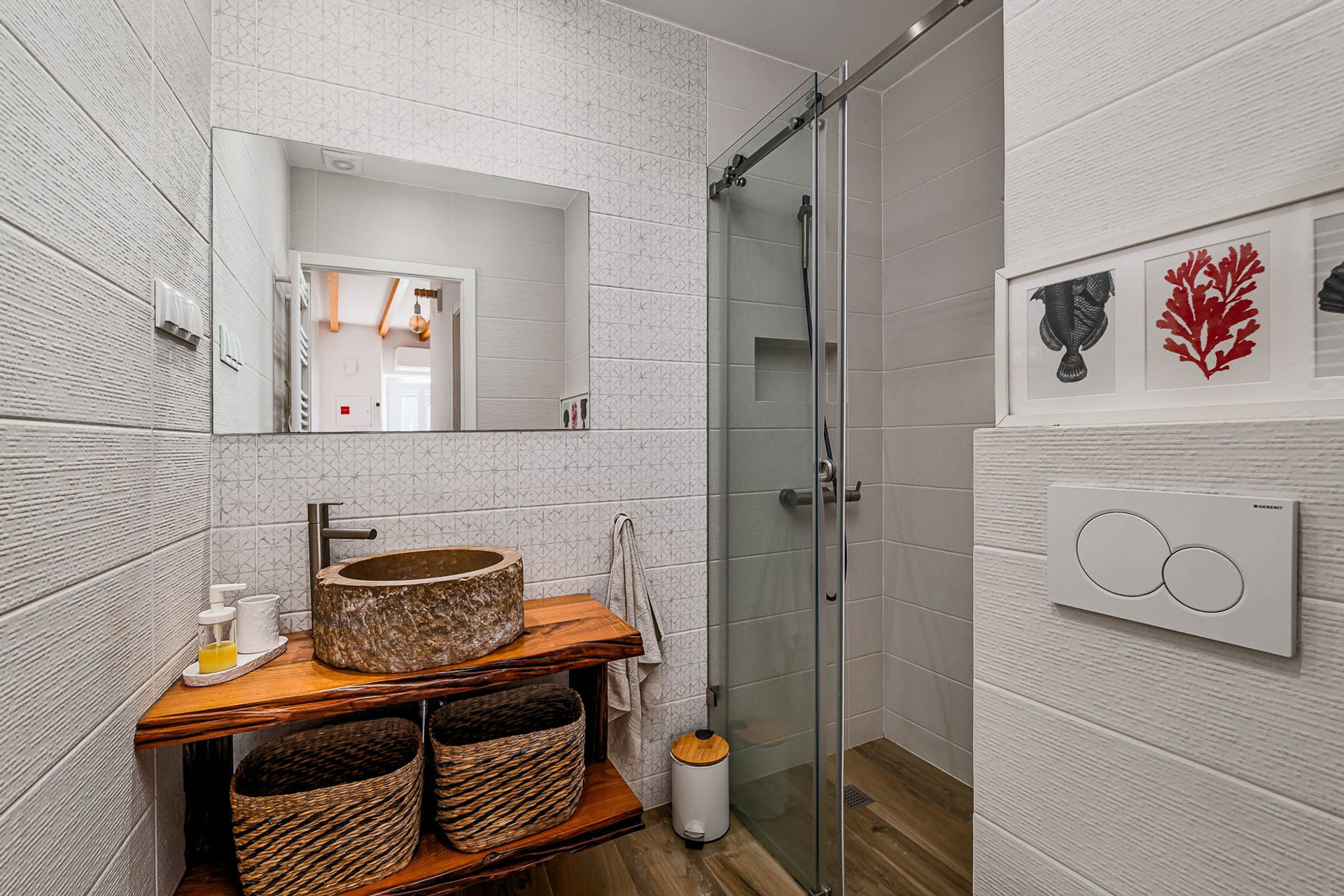 Modern bathroom with stone sink
