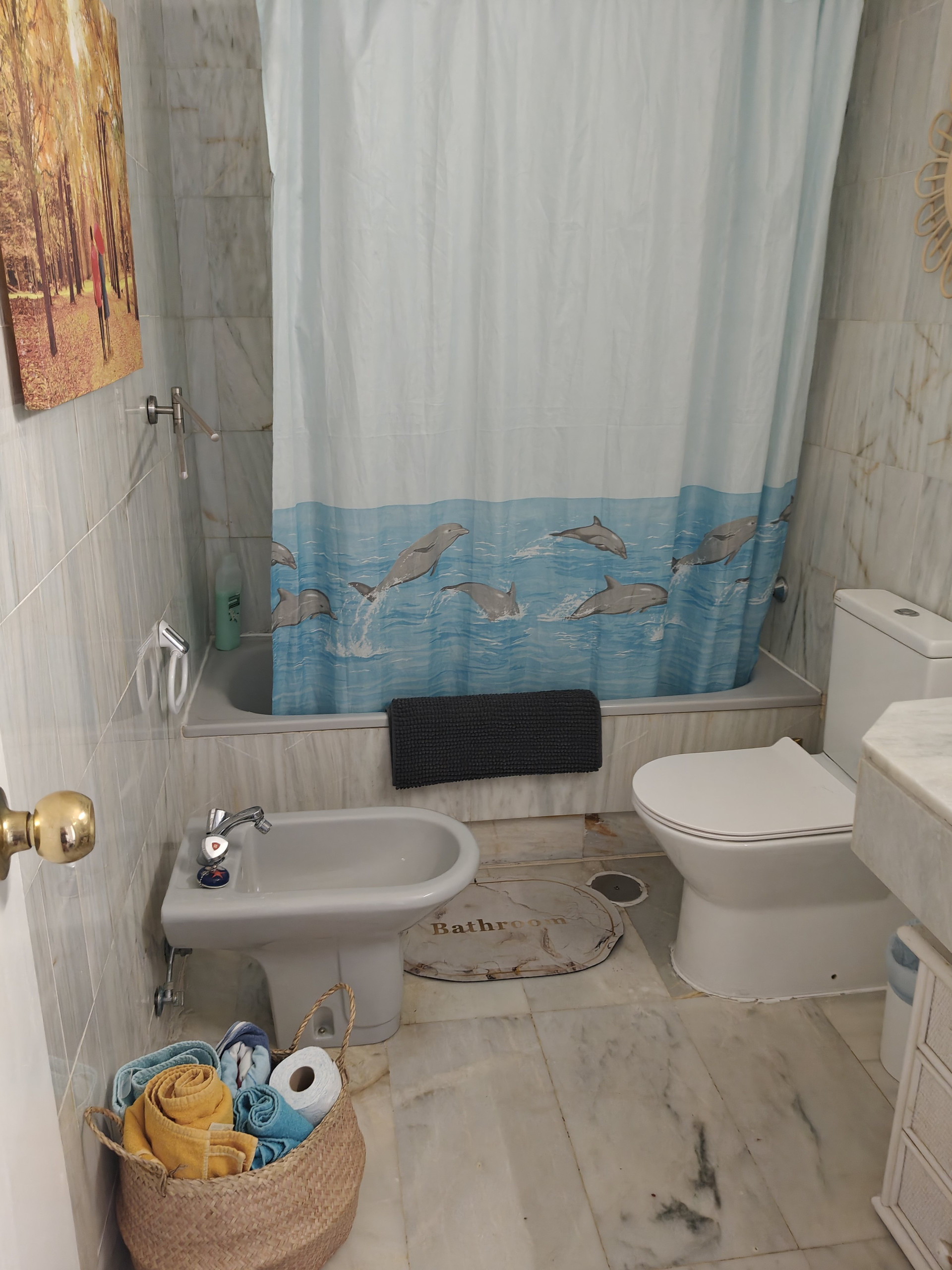 Bathroom with tub and bidet