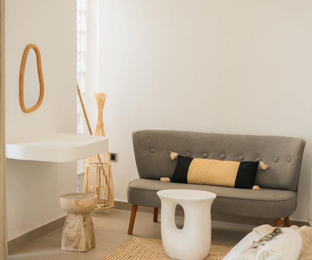 Gray sofa and air conditioner