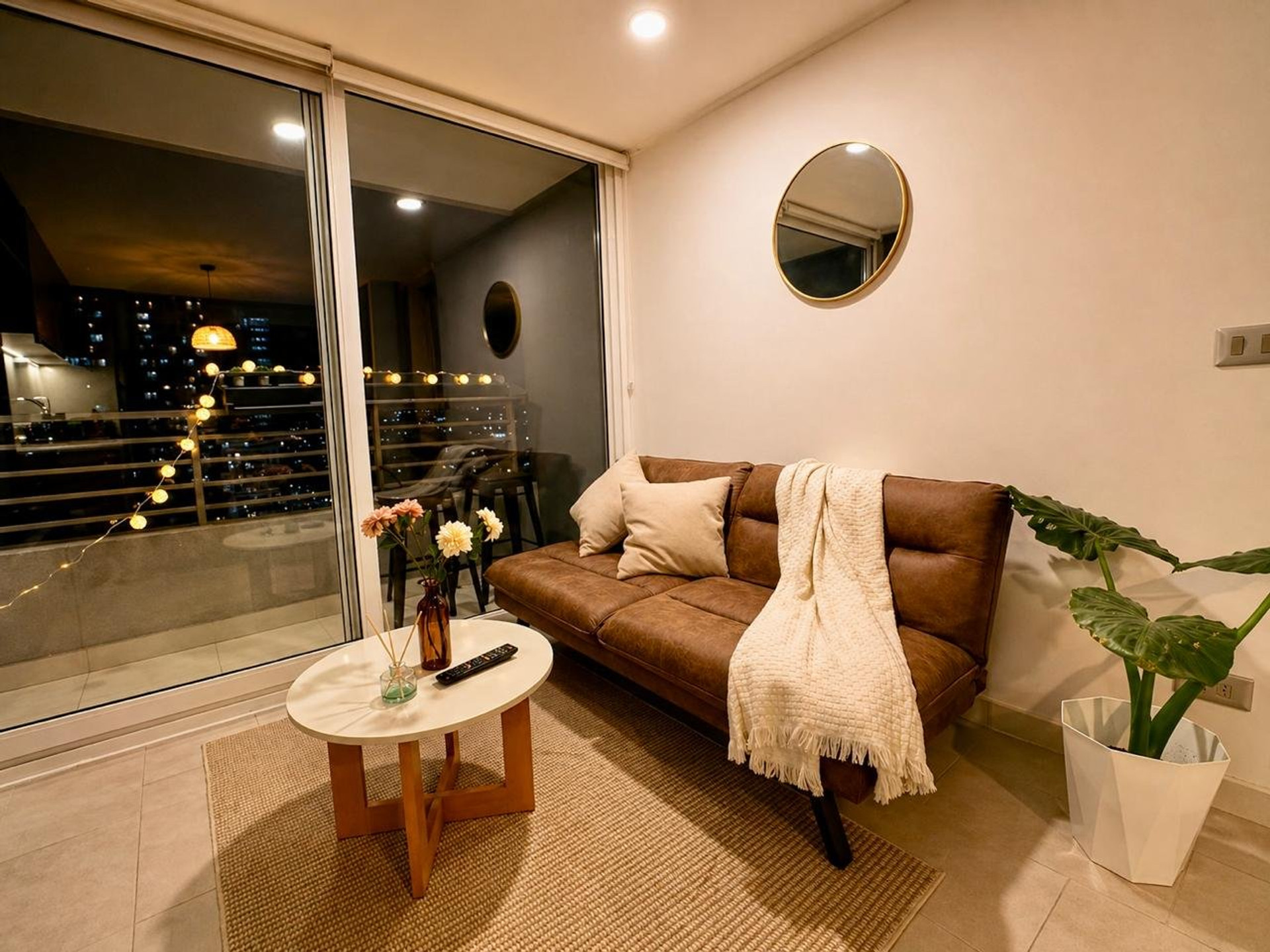 Cozy living room sofa night