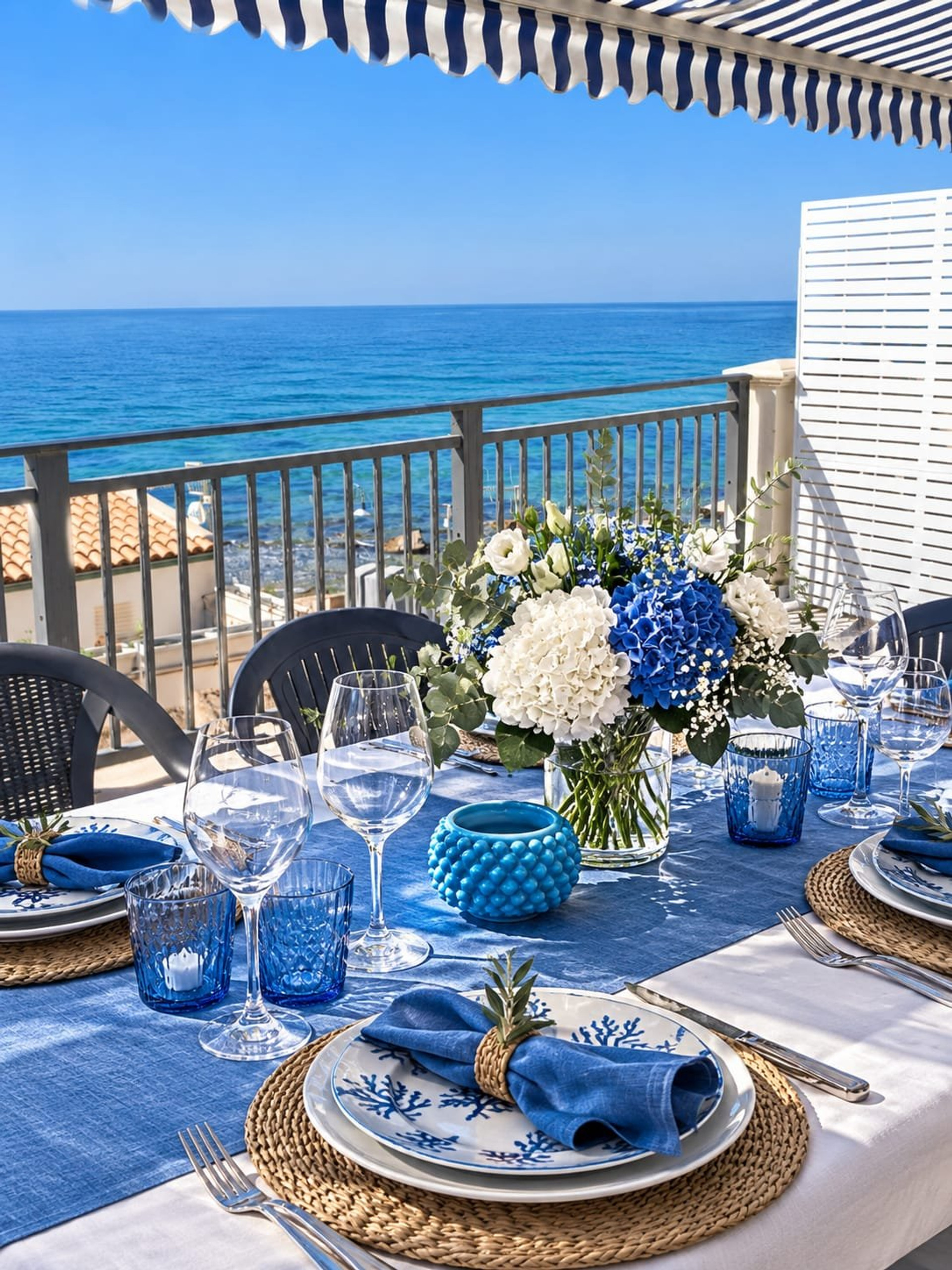 Terrace dining table with ocean view