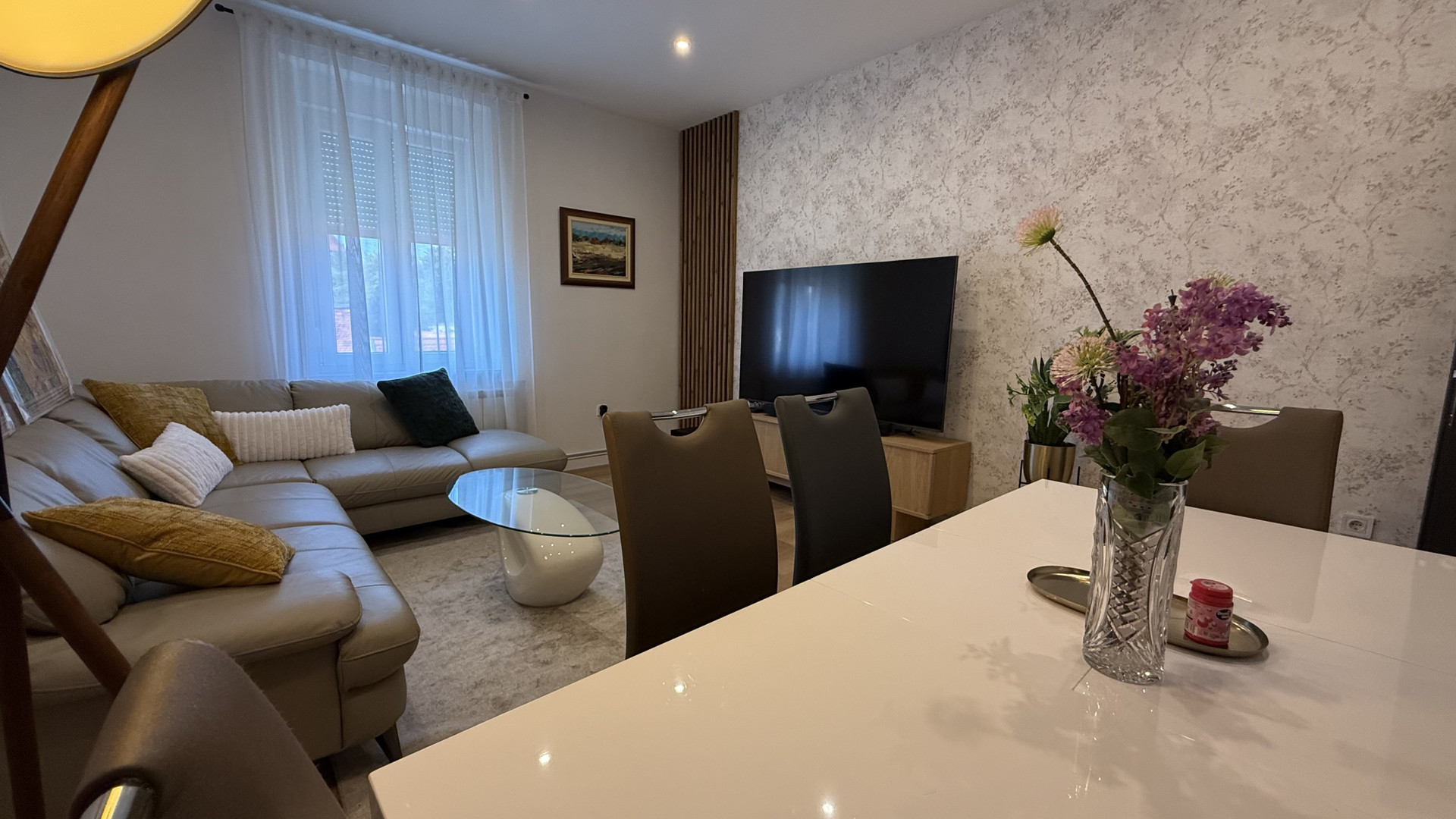 Living room with sofa and dining