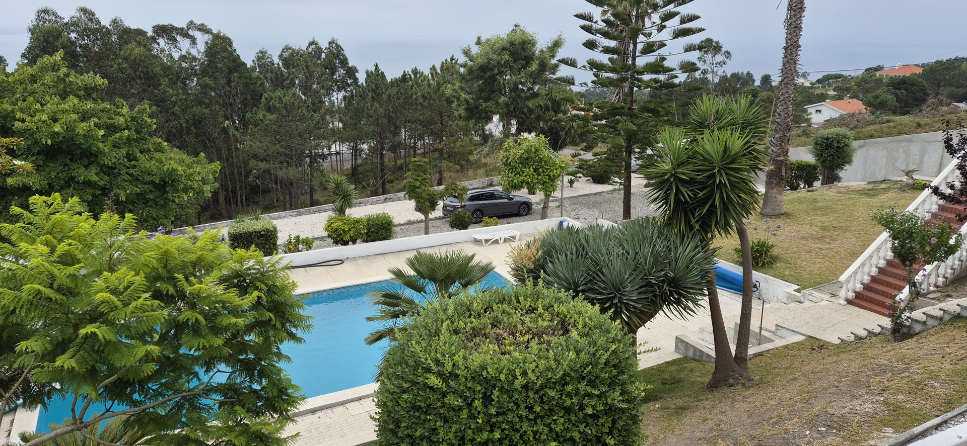 Outdoor pool surrounded by garden
