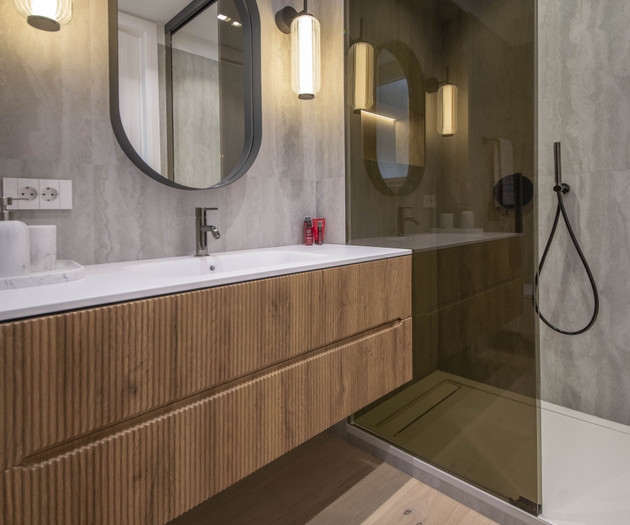 Bathroom vanity and shower
