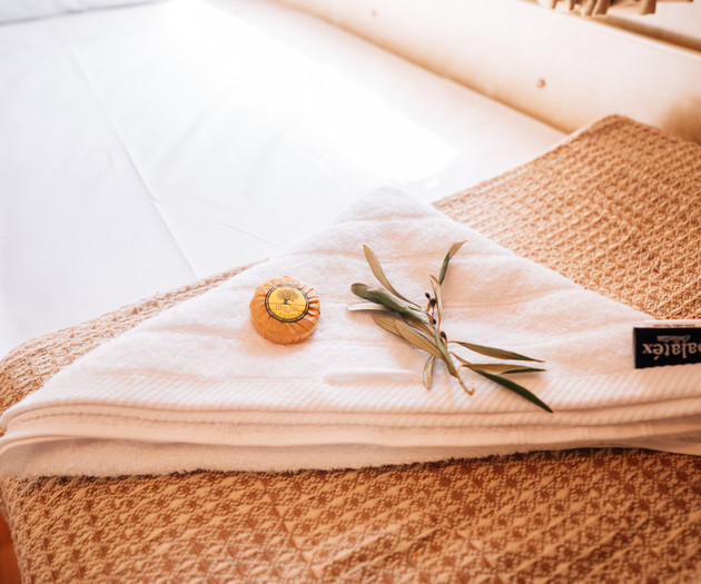Folded towel with olive soap