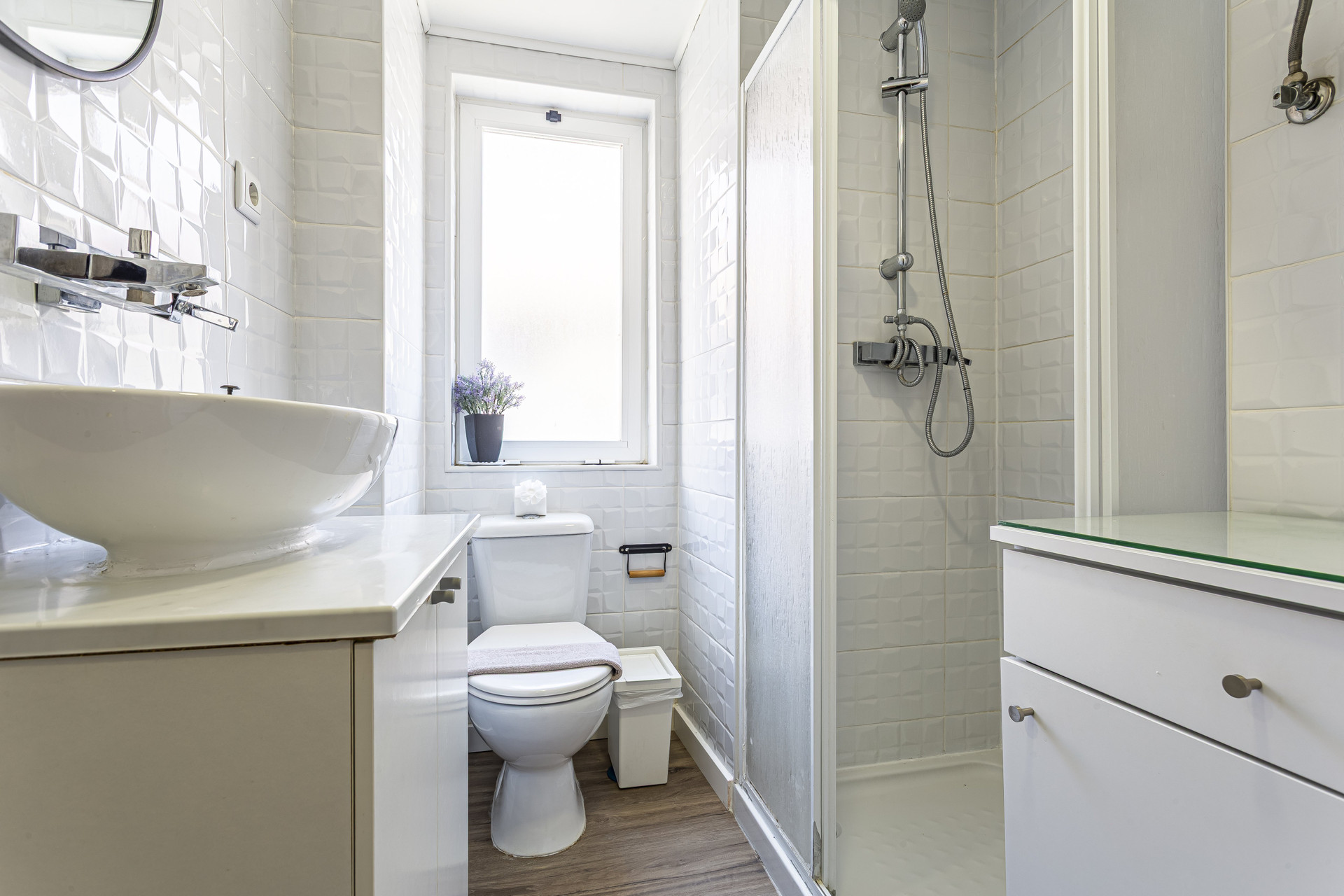 Bathroom with shower and sink