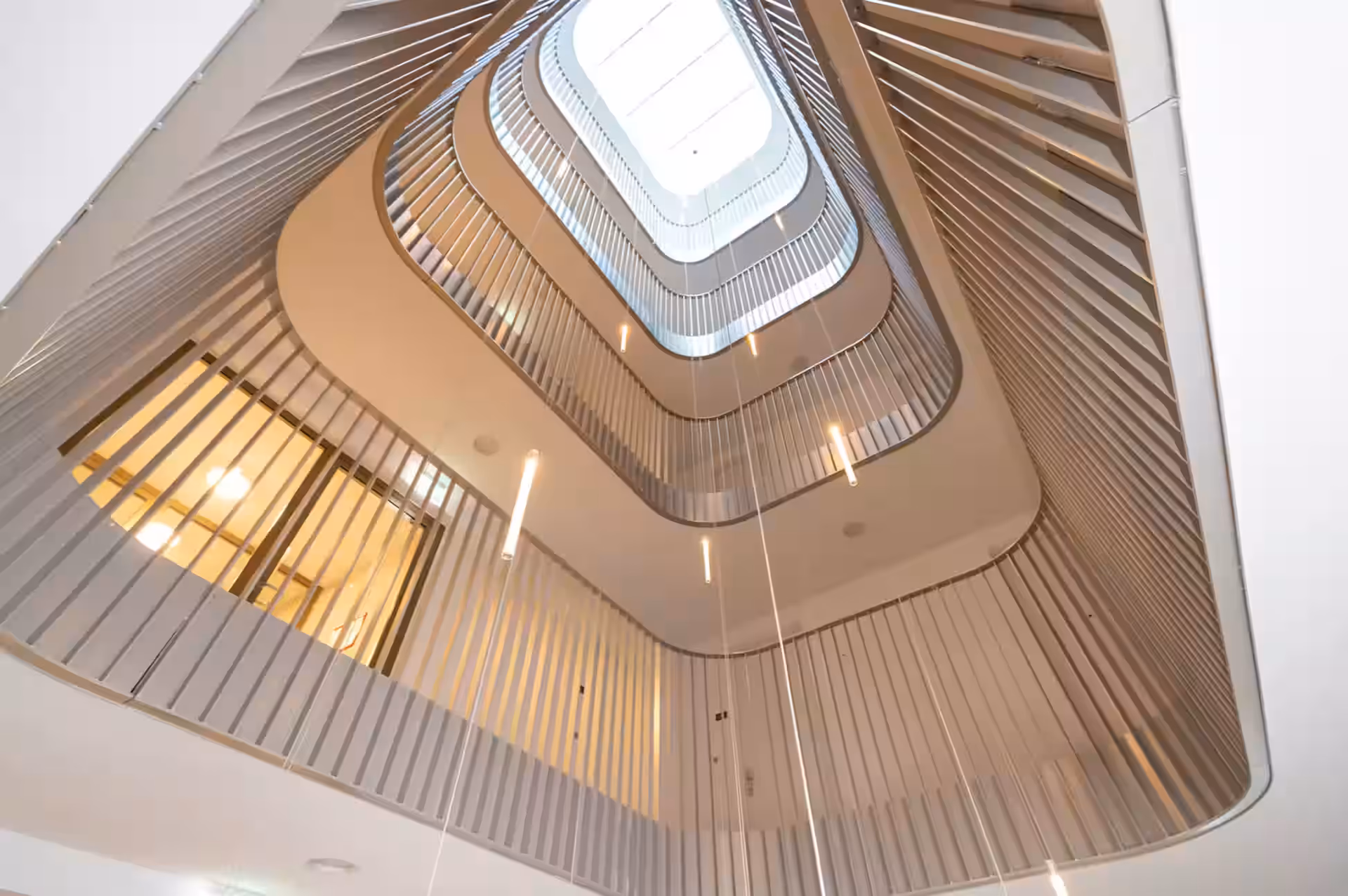Building atrium stairwell with skylight