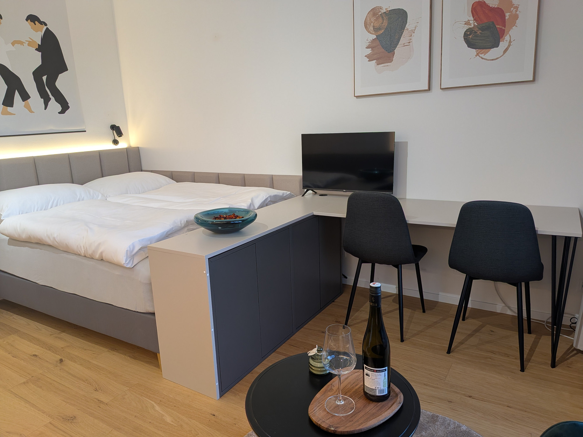 Studio bed and desk area
