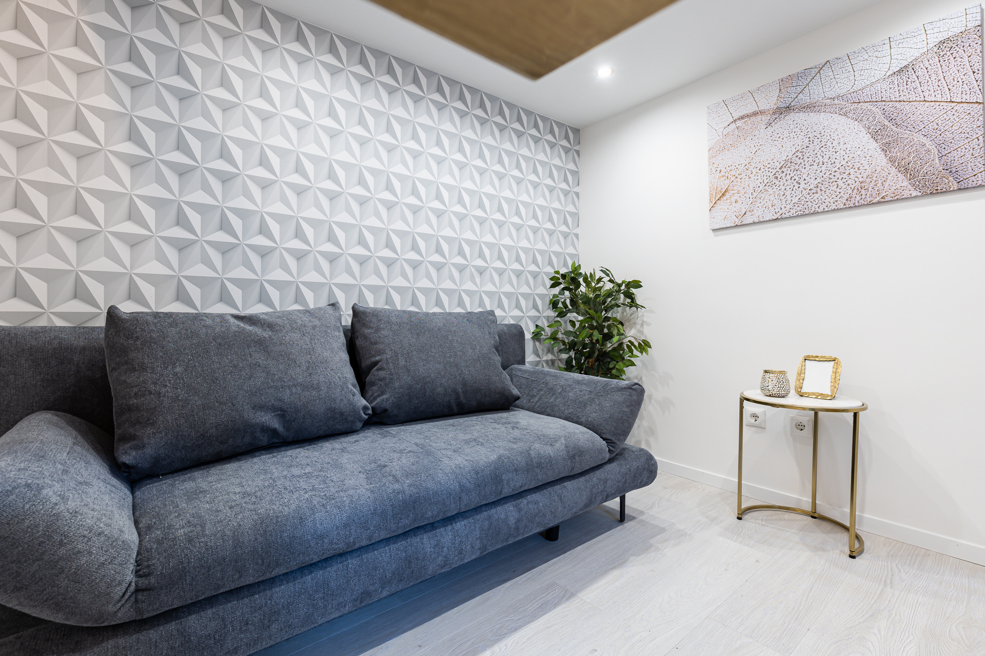 Living room with gray sofa