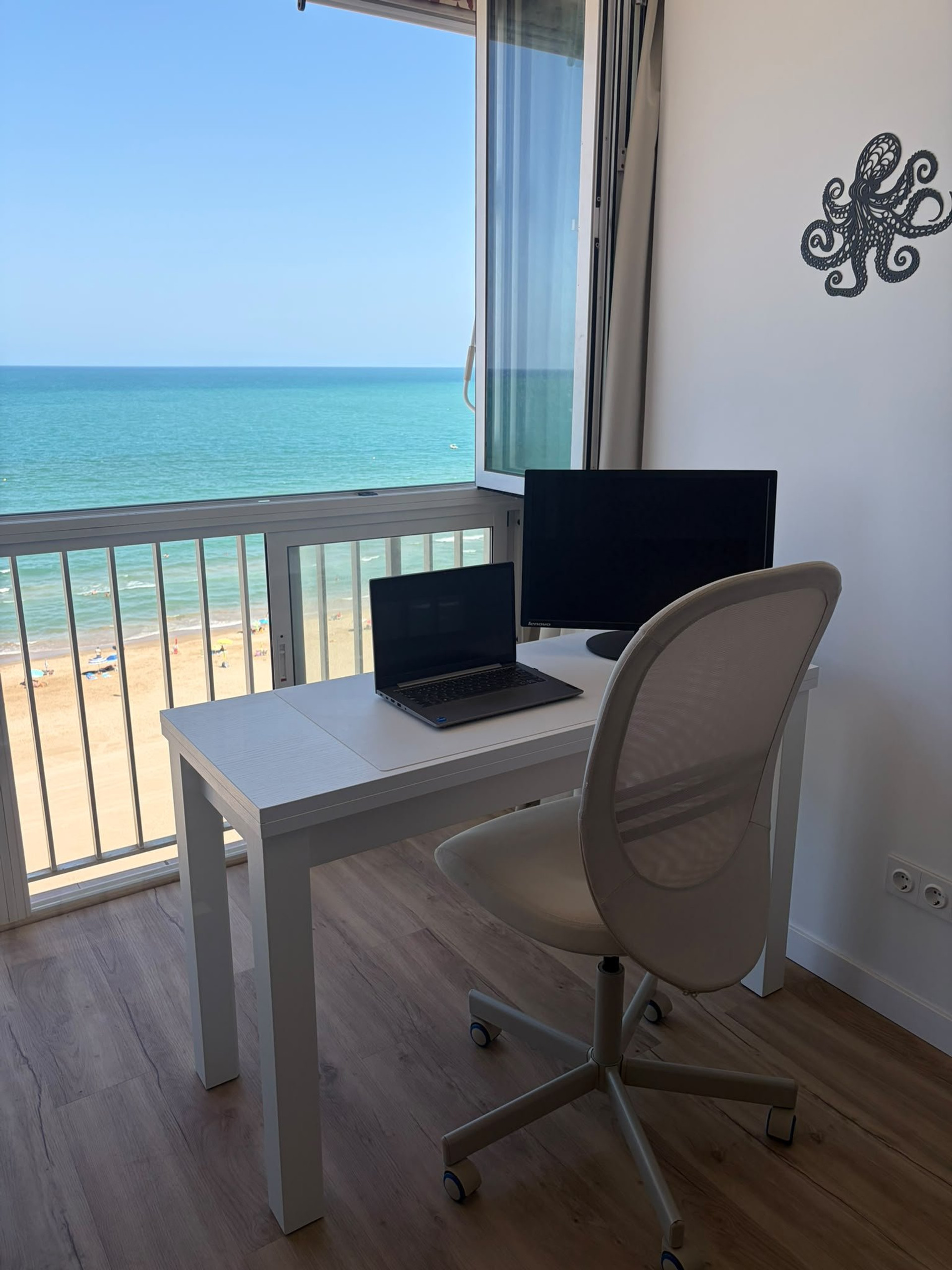 Workspace desk facing beach view
