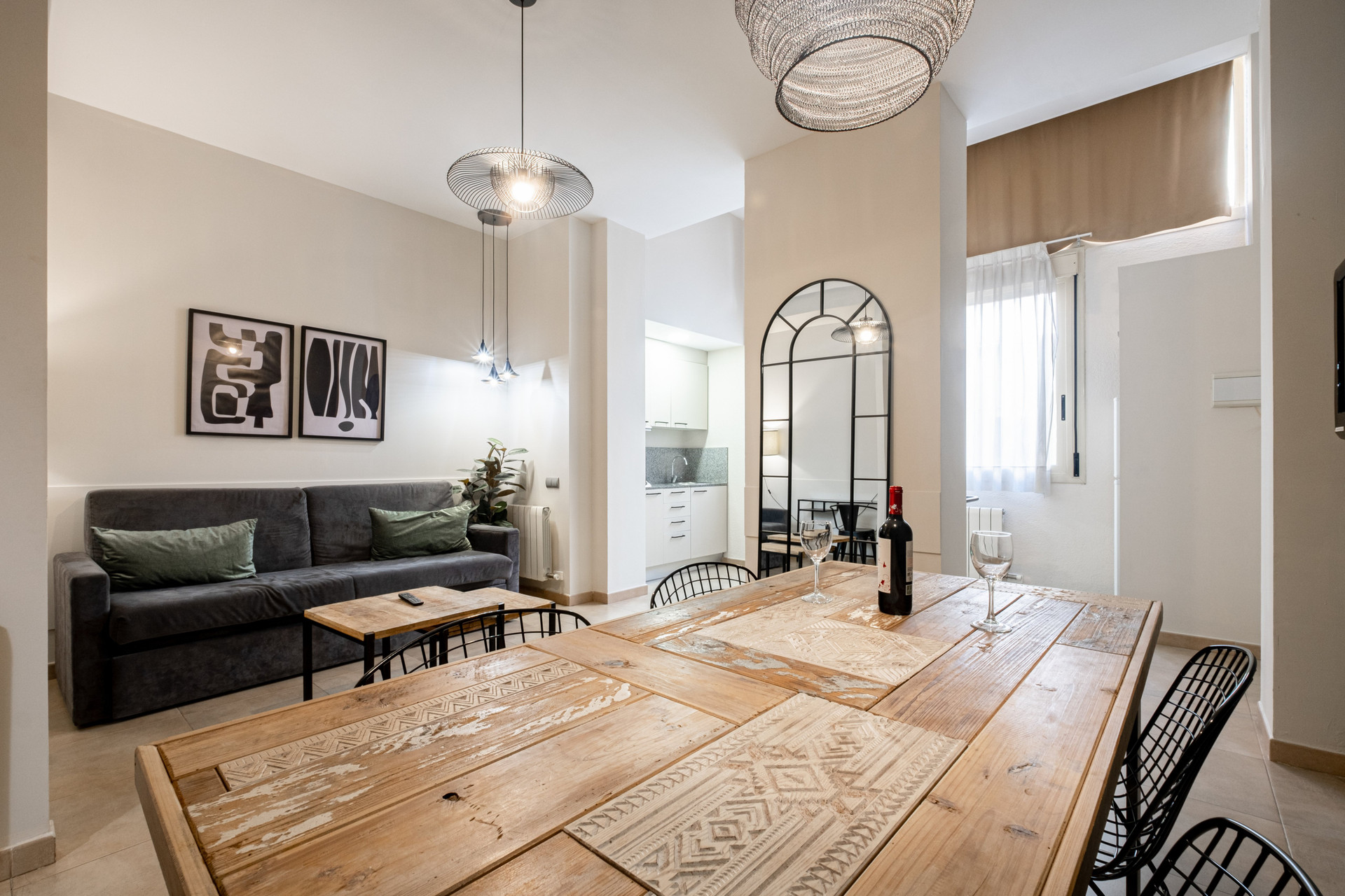 Dining table with living room view