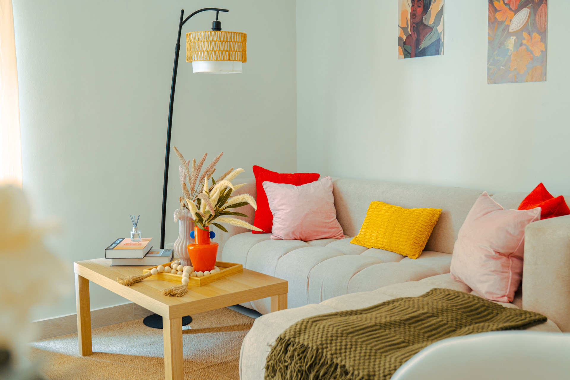Cozy living room with colorful pillows