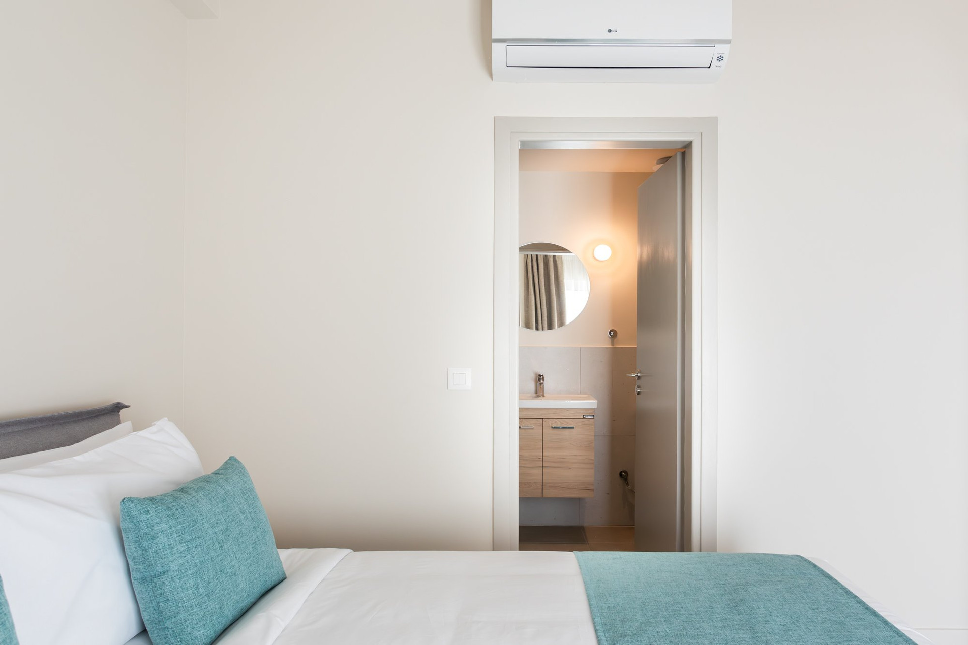 Bedroom with ensuite bathroom view