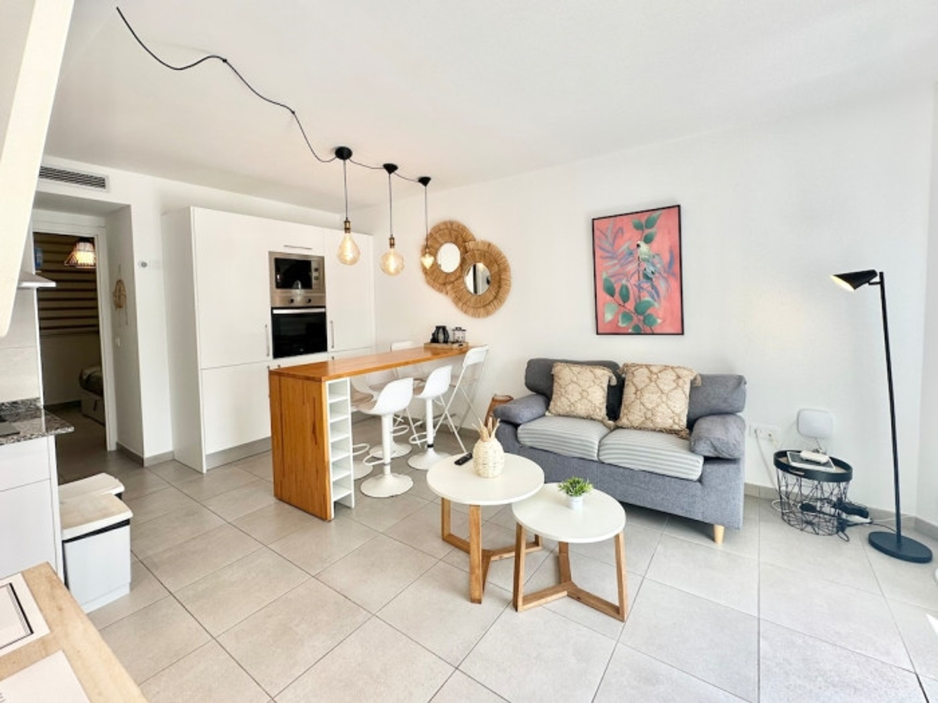 Open living room kitchen dining area