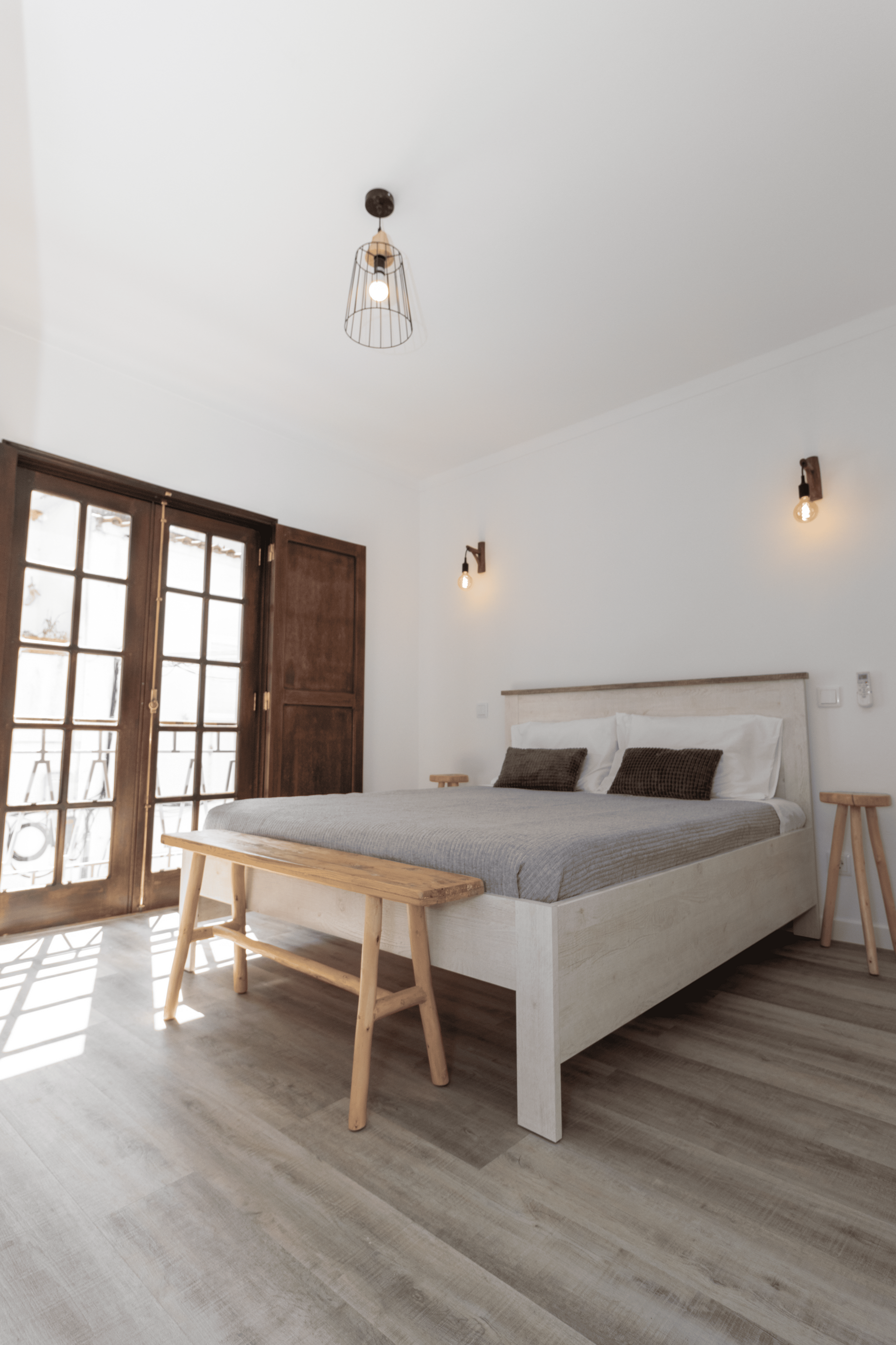 Bright bedroom with balcony doors