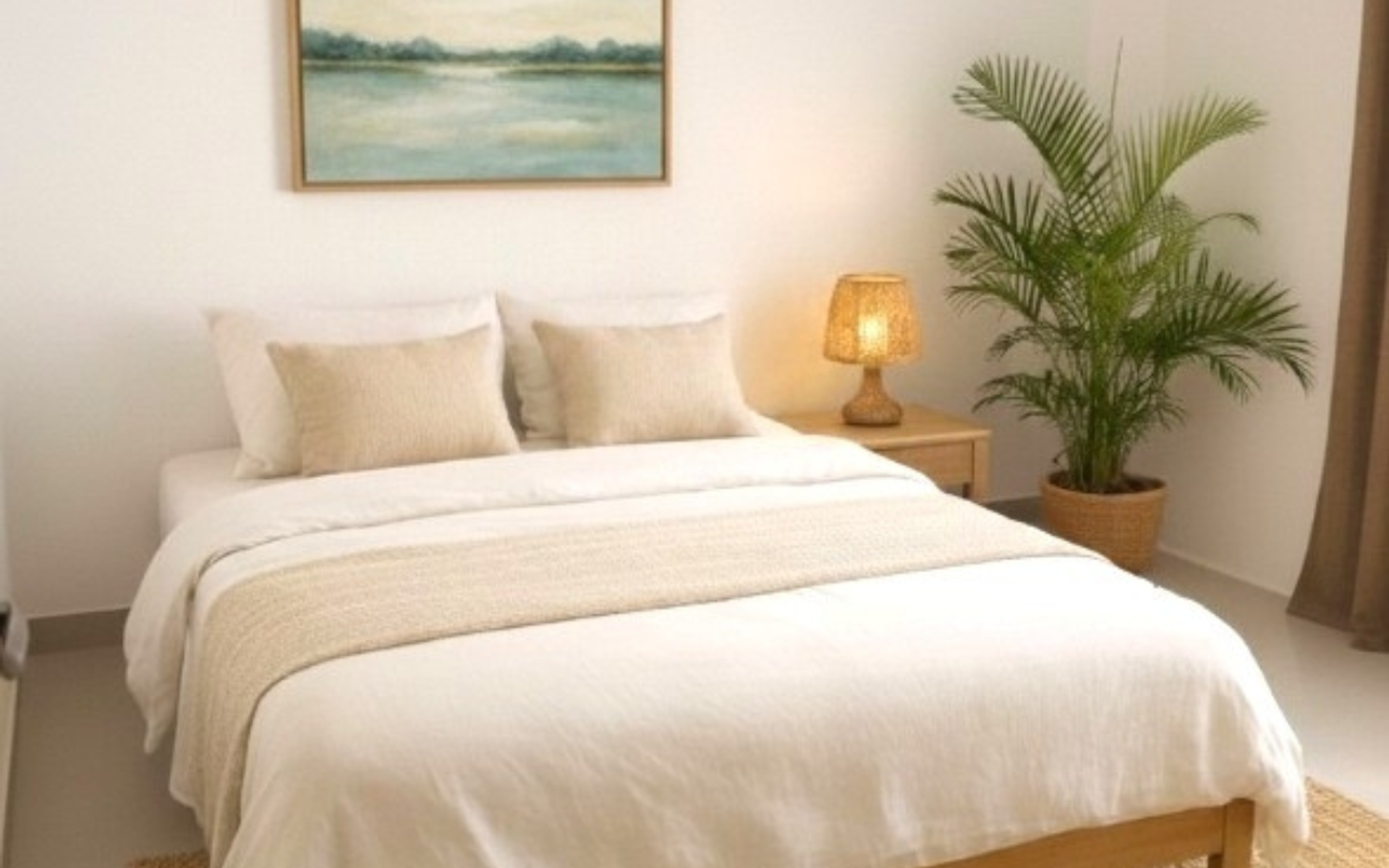 Bedroom with framed artwork