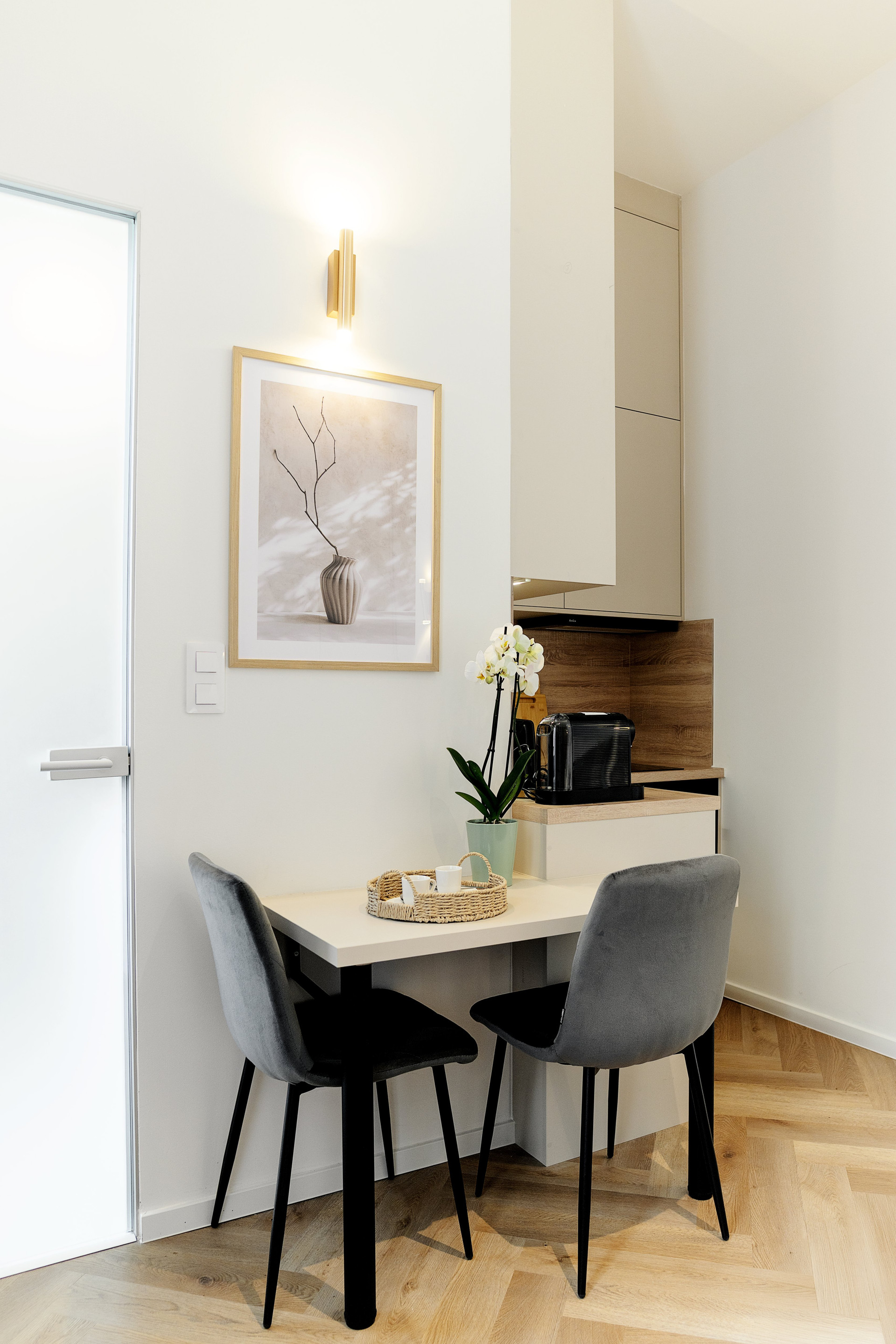 Compact dining table and kitchenette