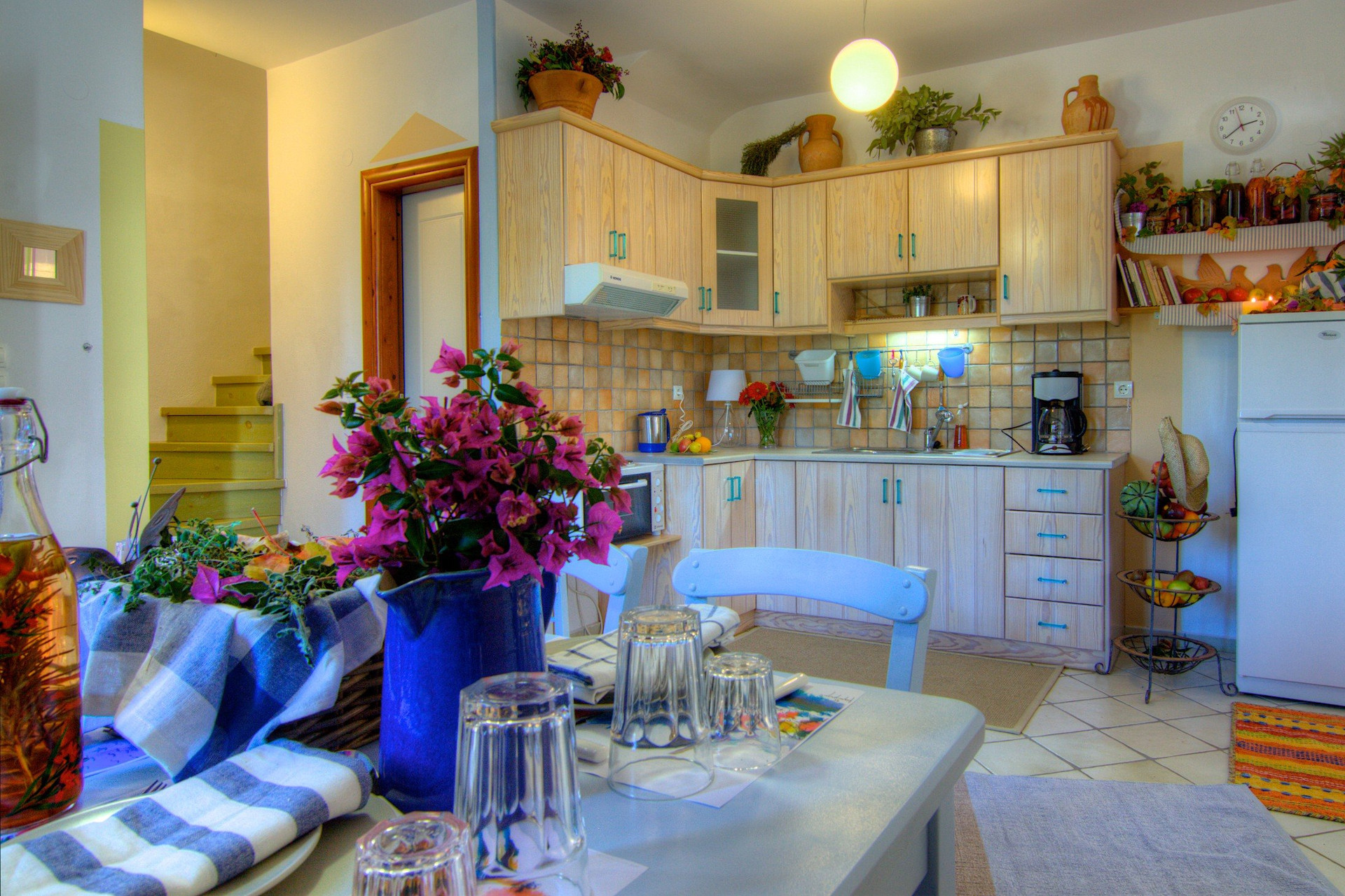 Kitchen and dining table with flowers