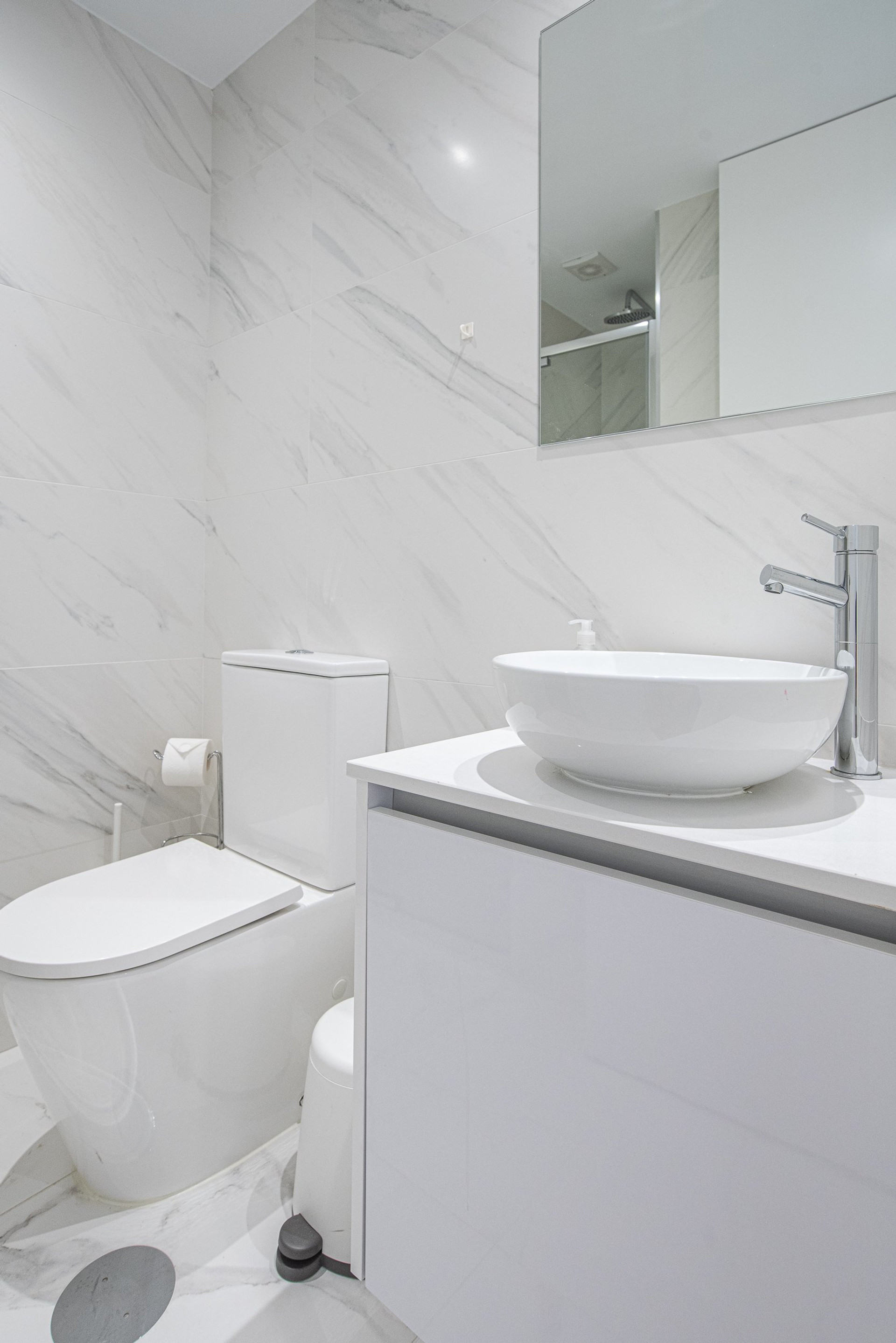Marble bathroom with vessel sink