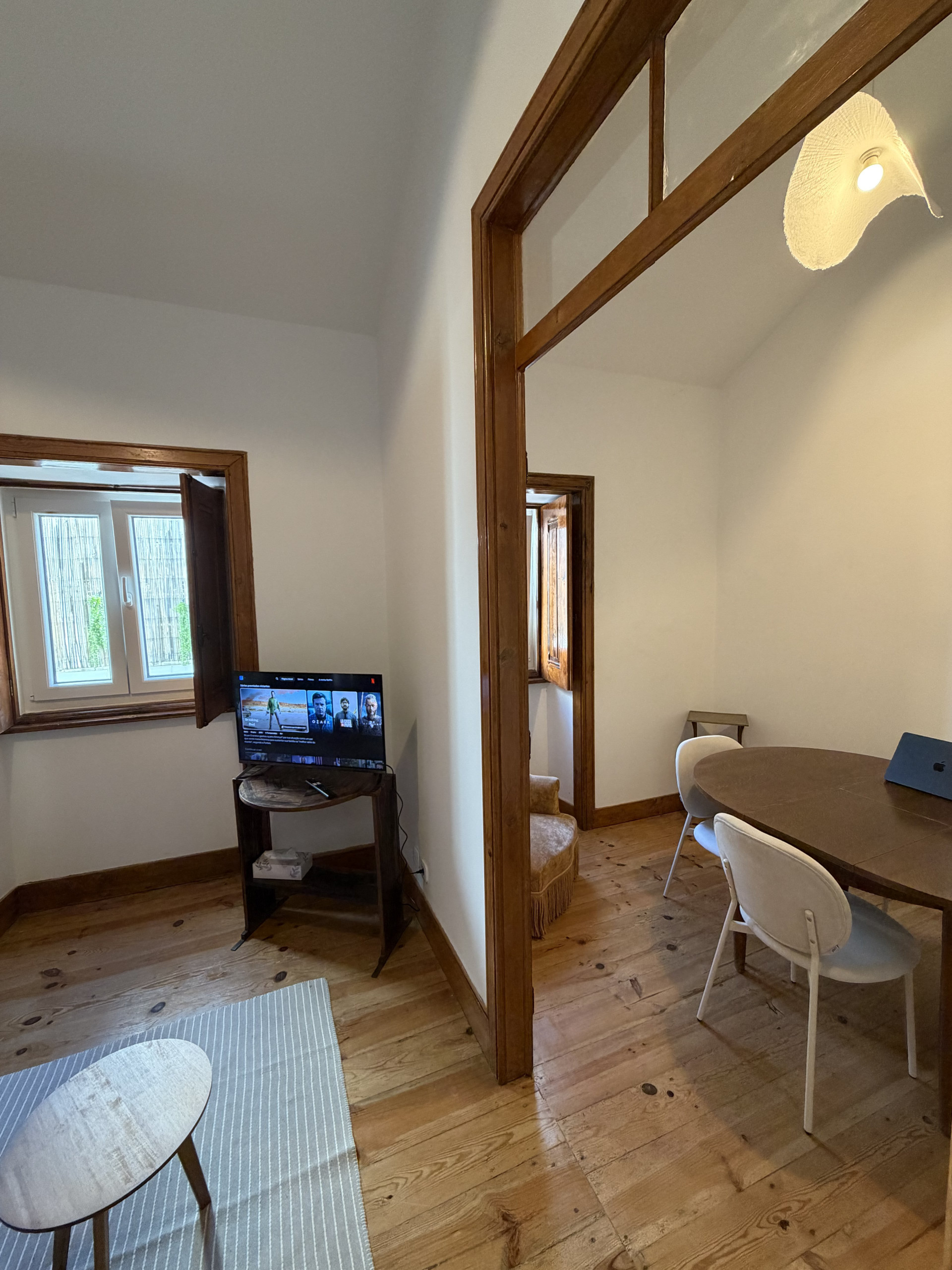 Living area with TV wooden floor