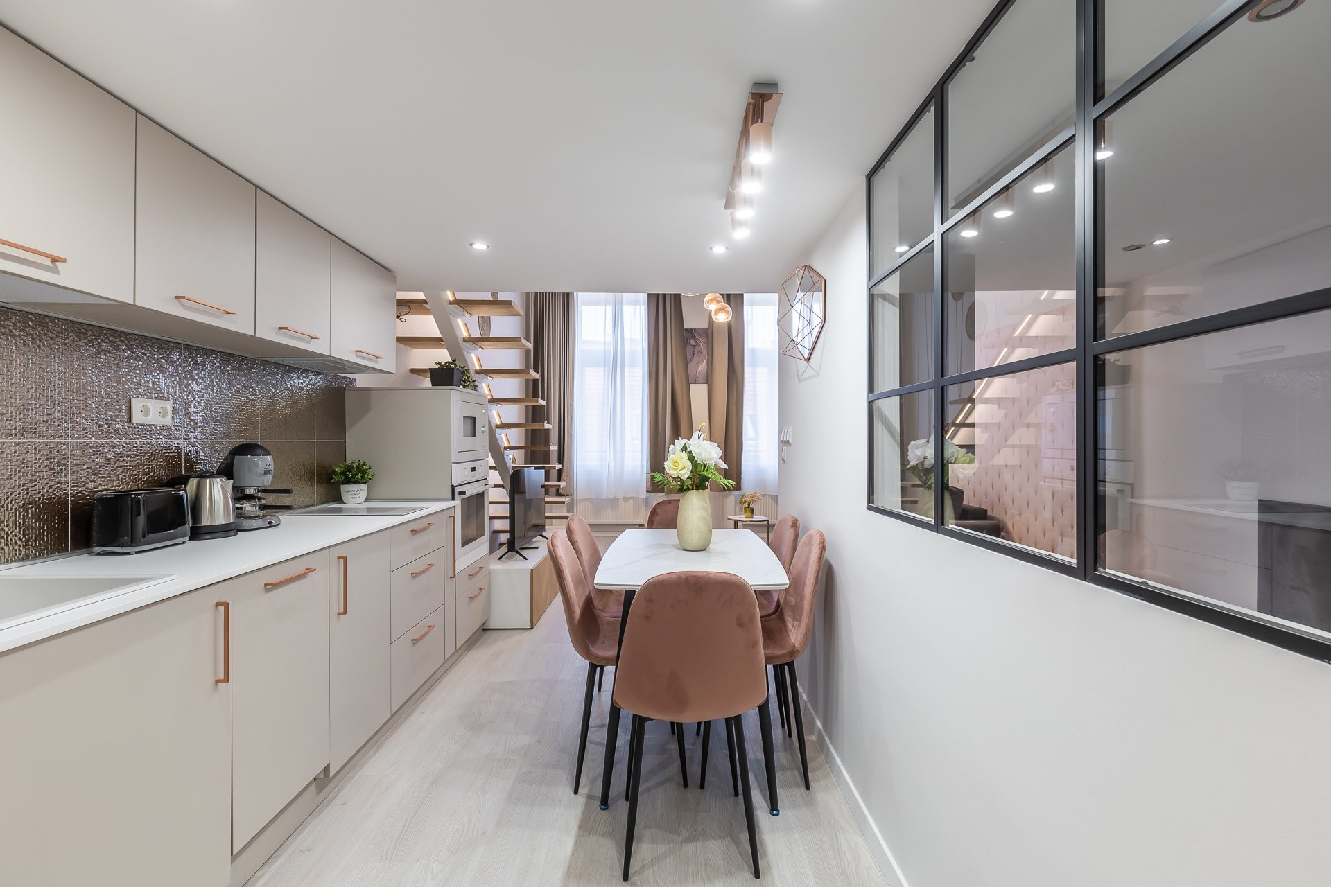 Dining area with kitchen view