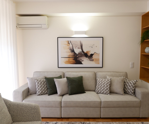 Sofa with abstract artwork
