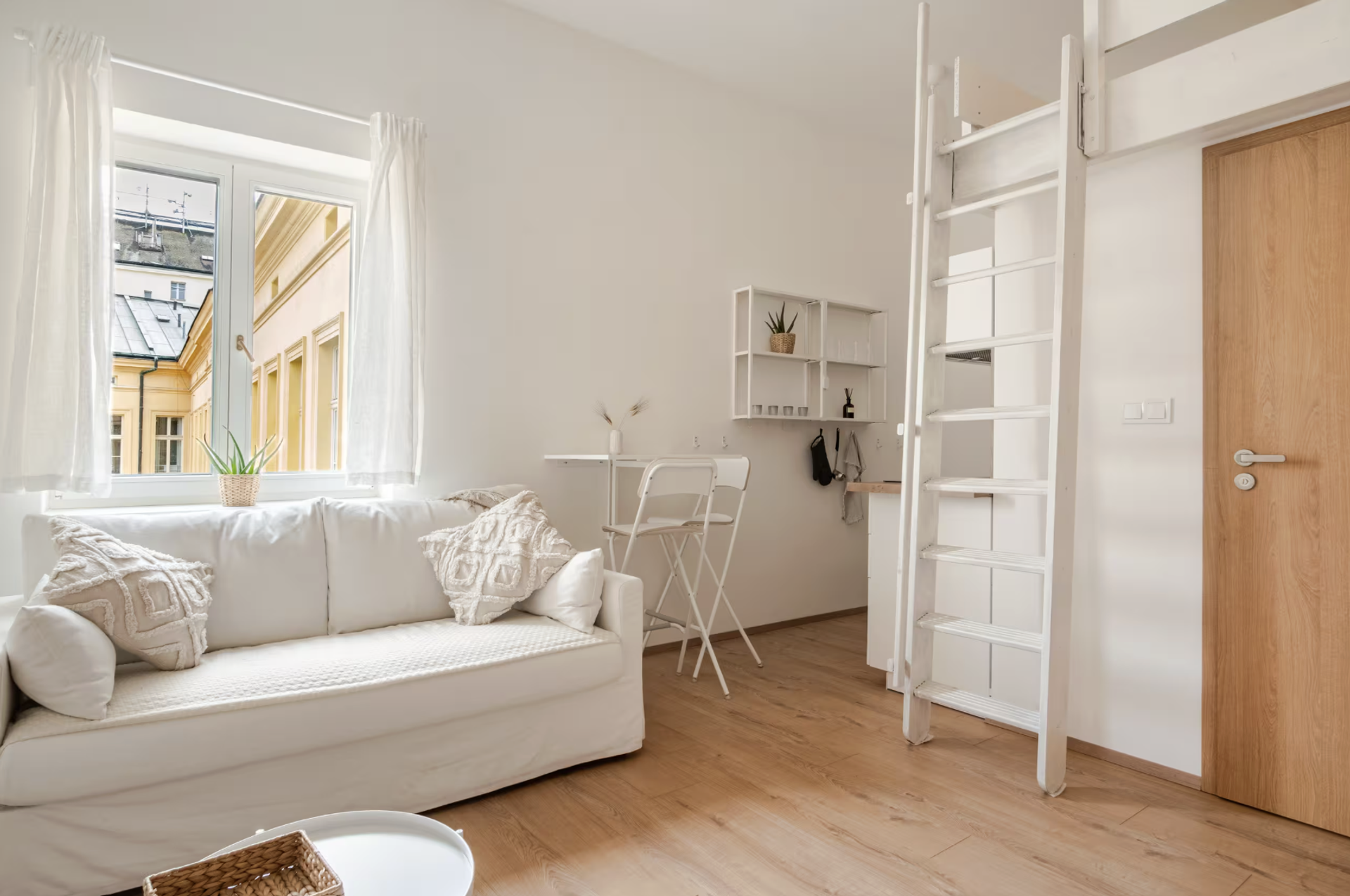 Bright living area with sofa