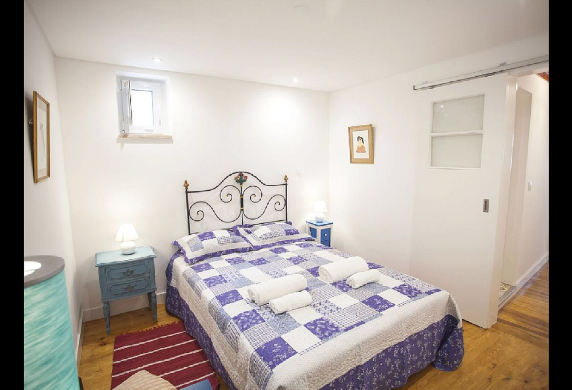 Bedroom with patchwork bedding