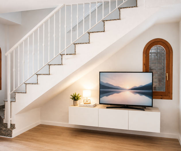 TV nook under stairs