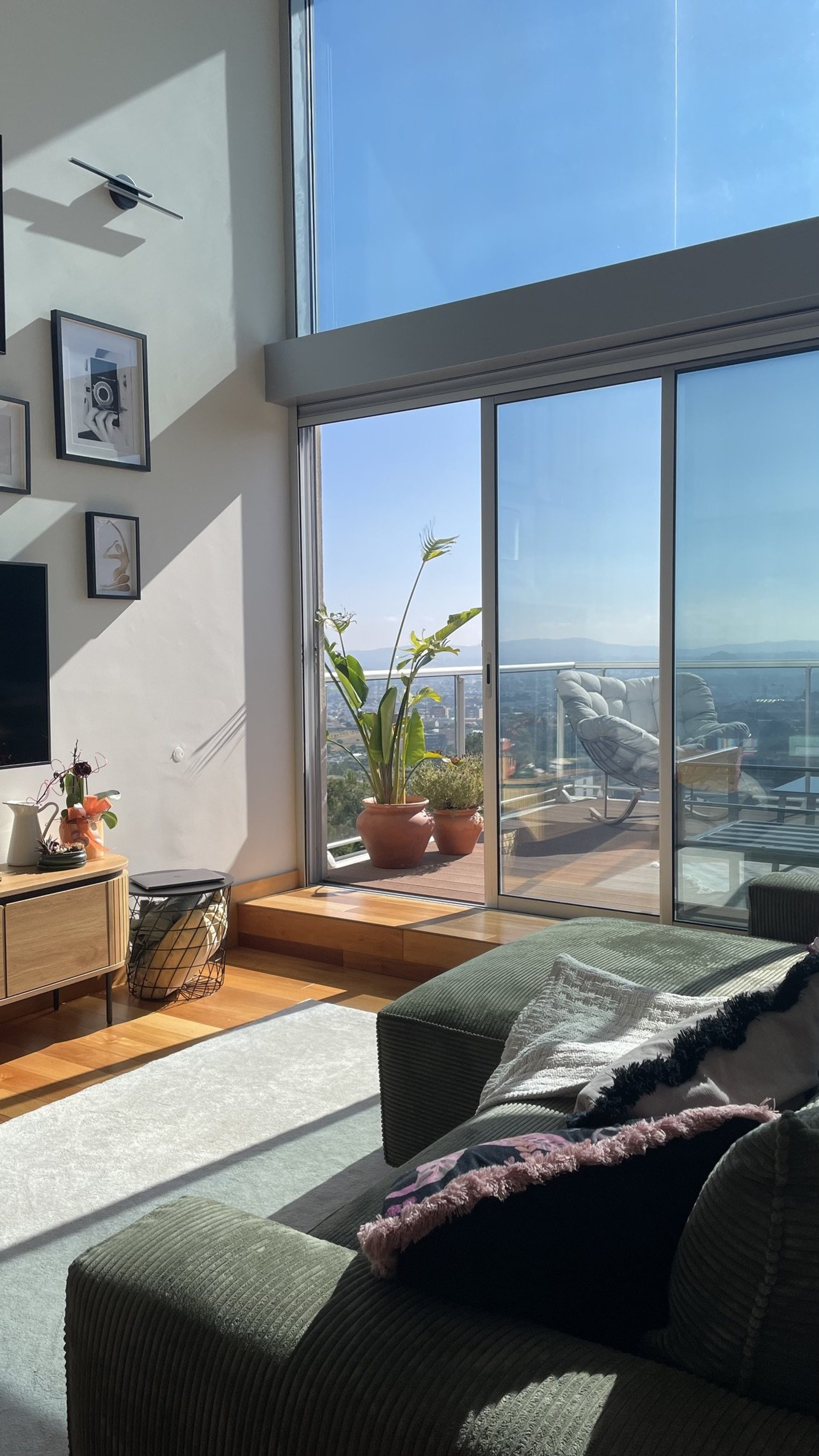 Living room with panoramic city view