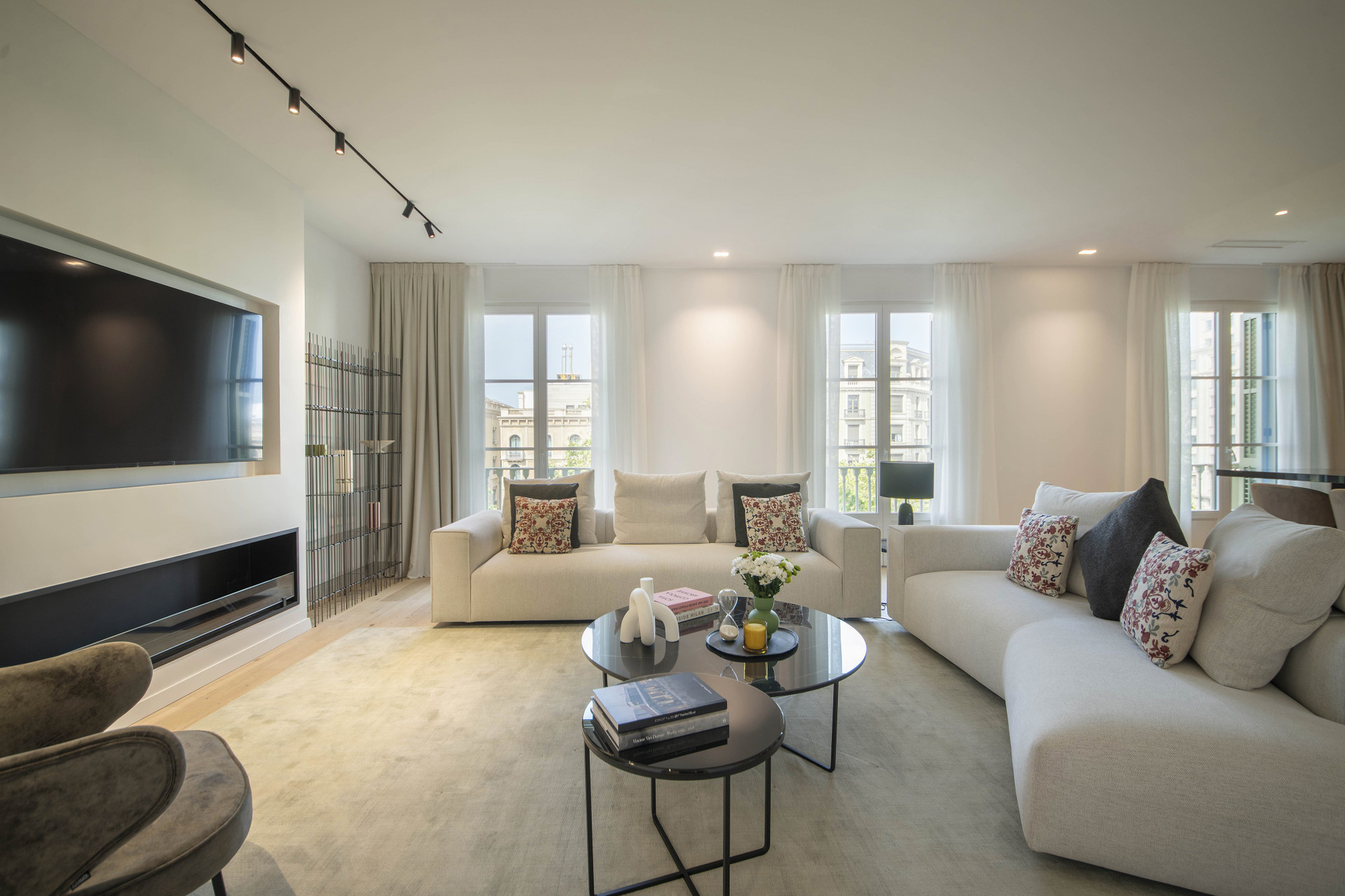 Bright living room with TV