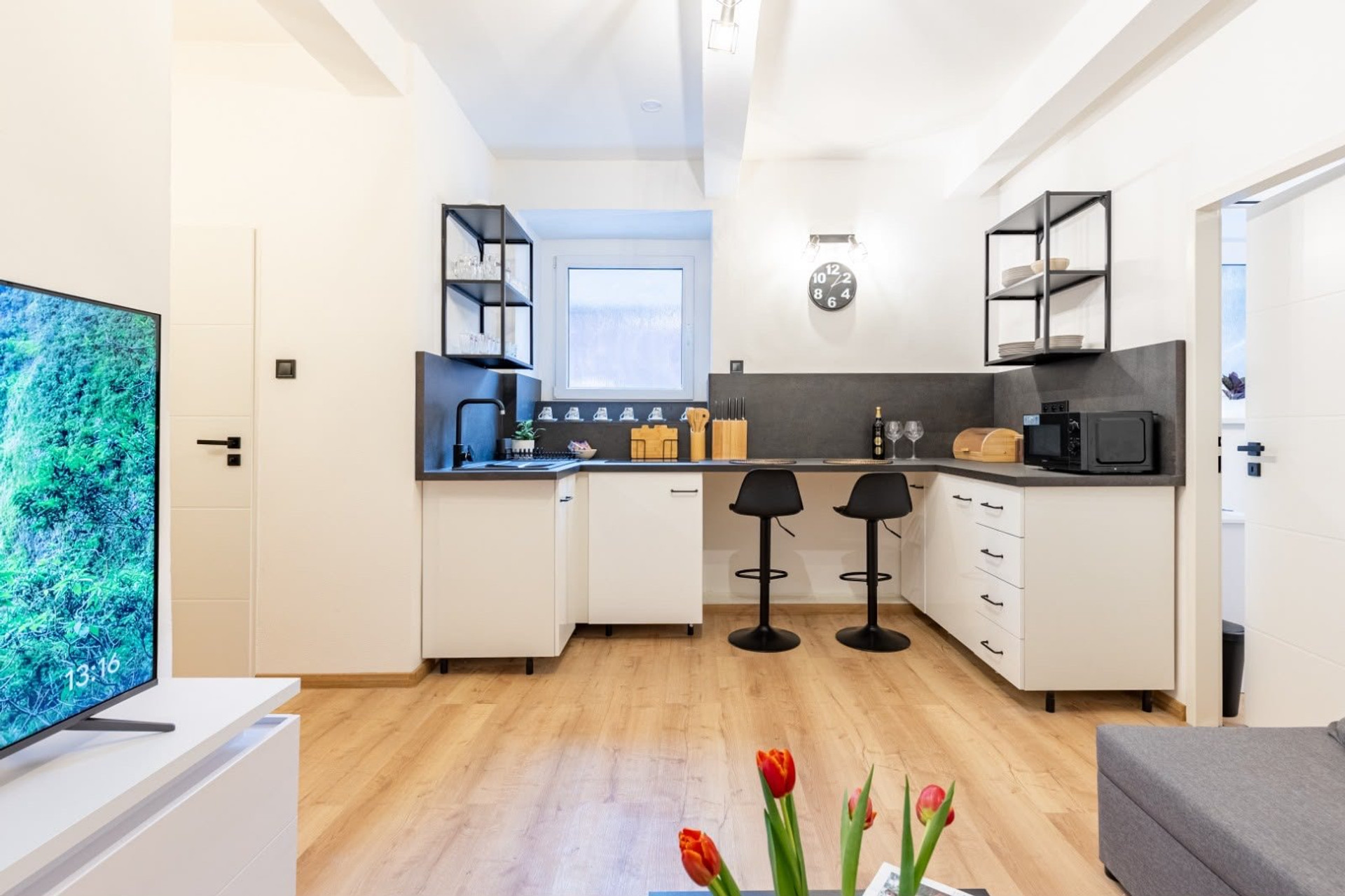 Open kitchen with living area