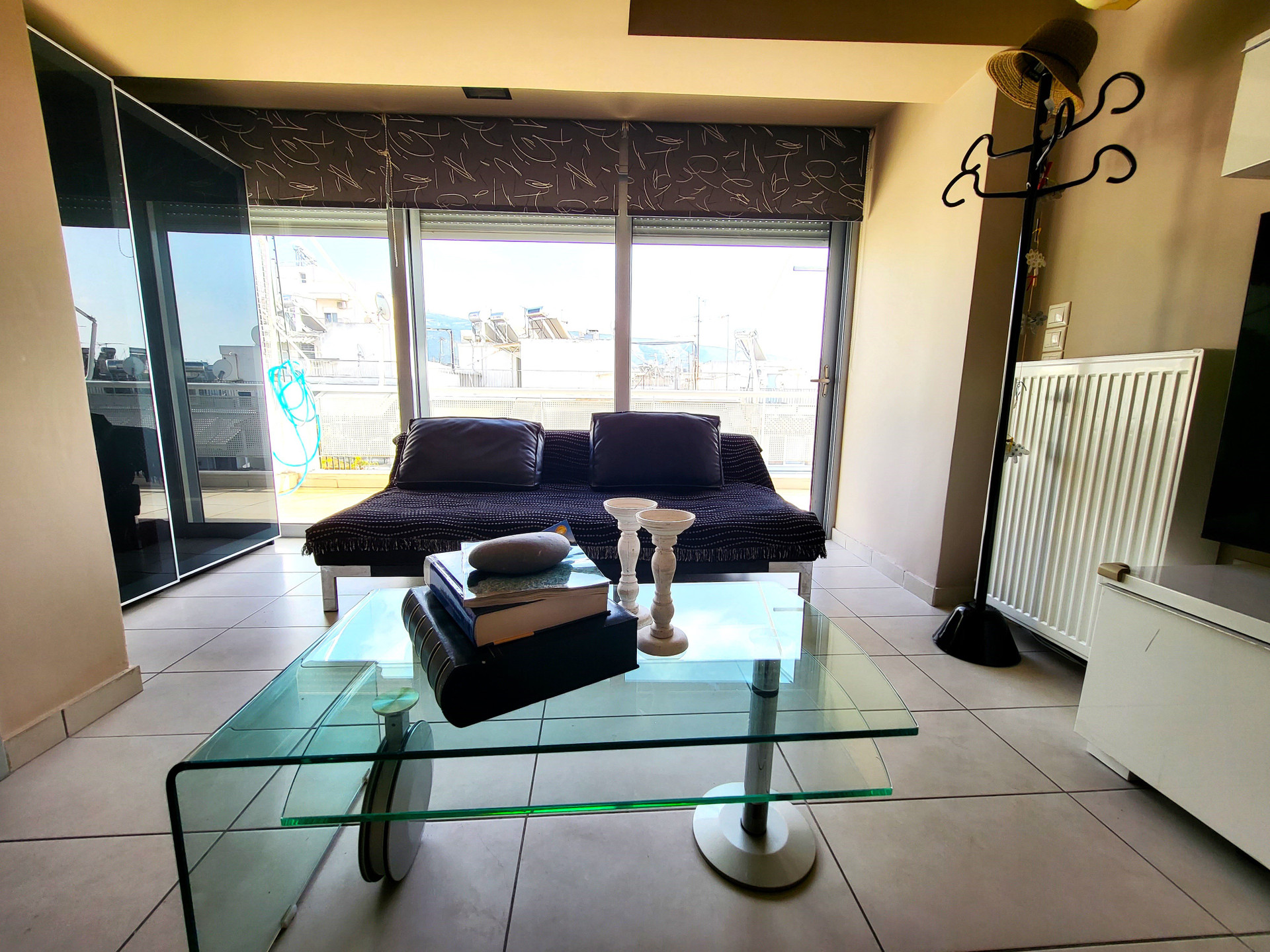 Living room sofa with city view