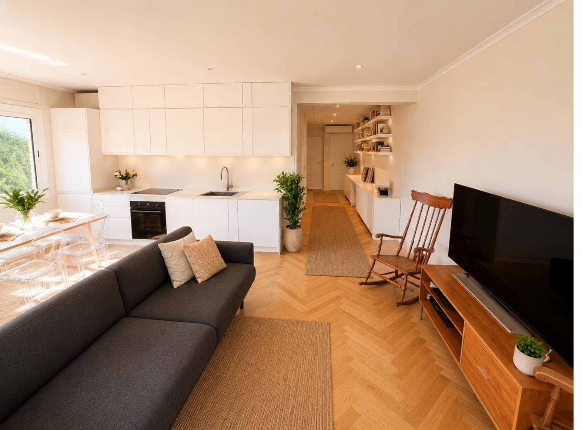 Open living room and kitchen