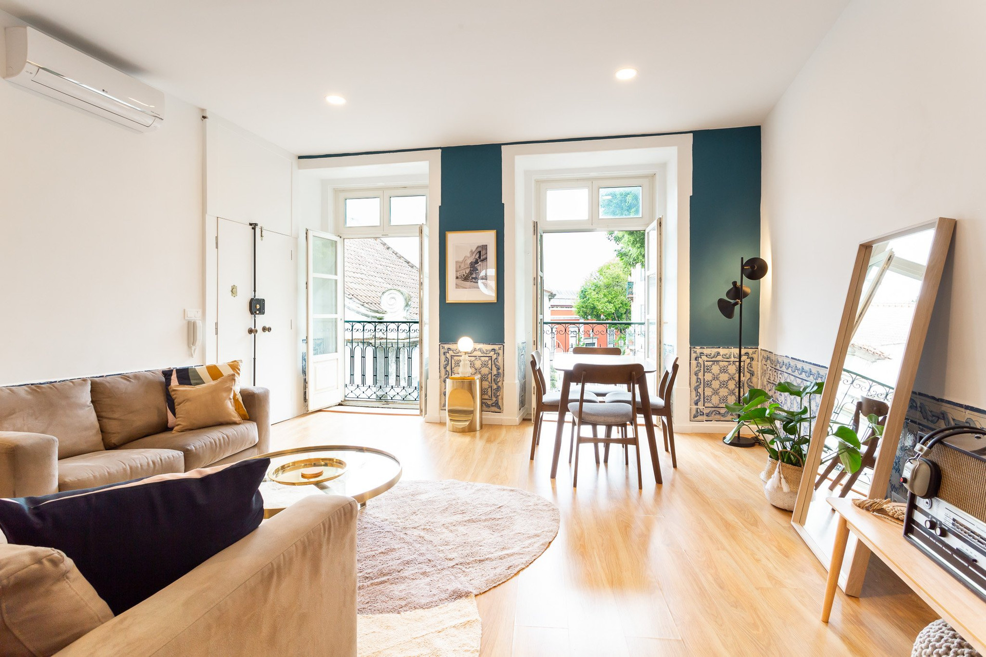 Bright living dining room balcony
