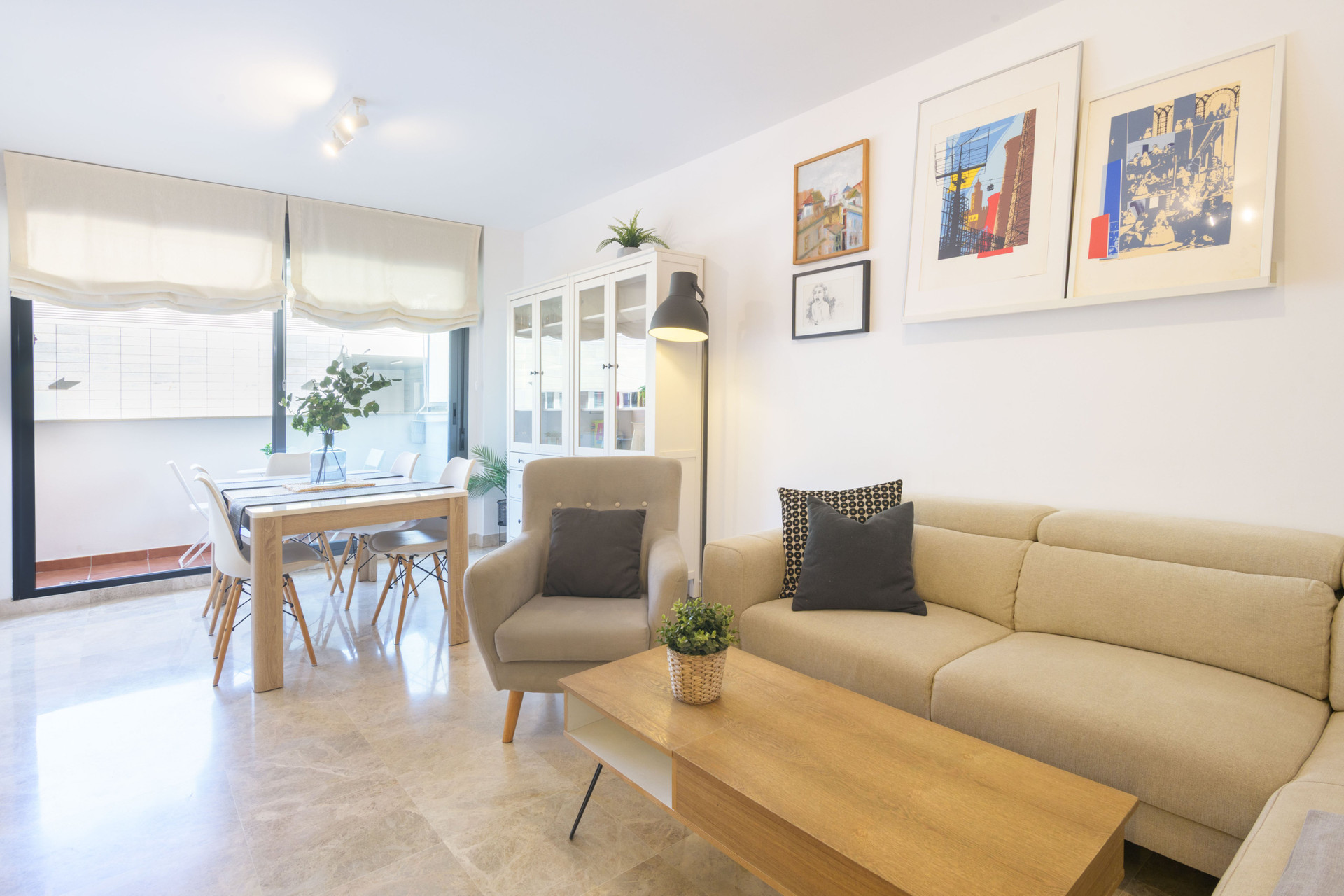 Living room with dining area view