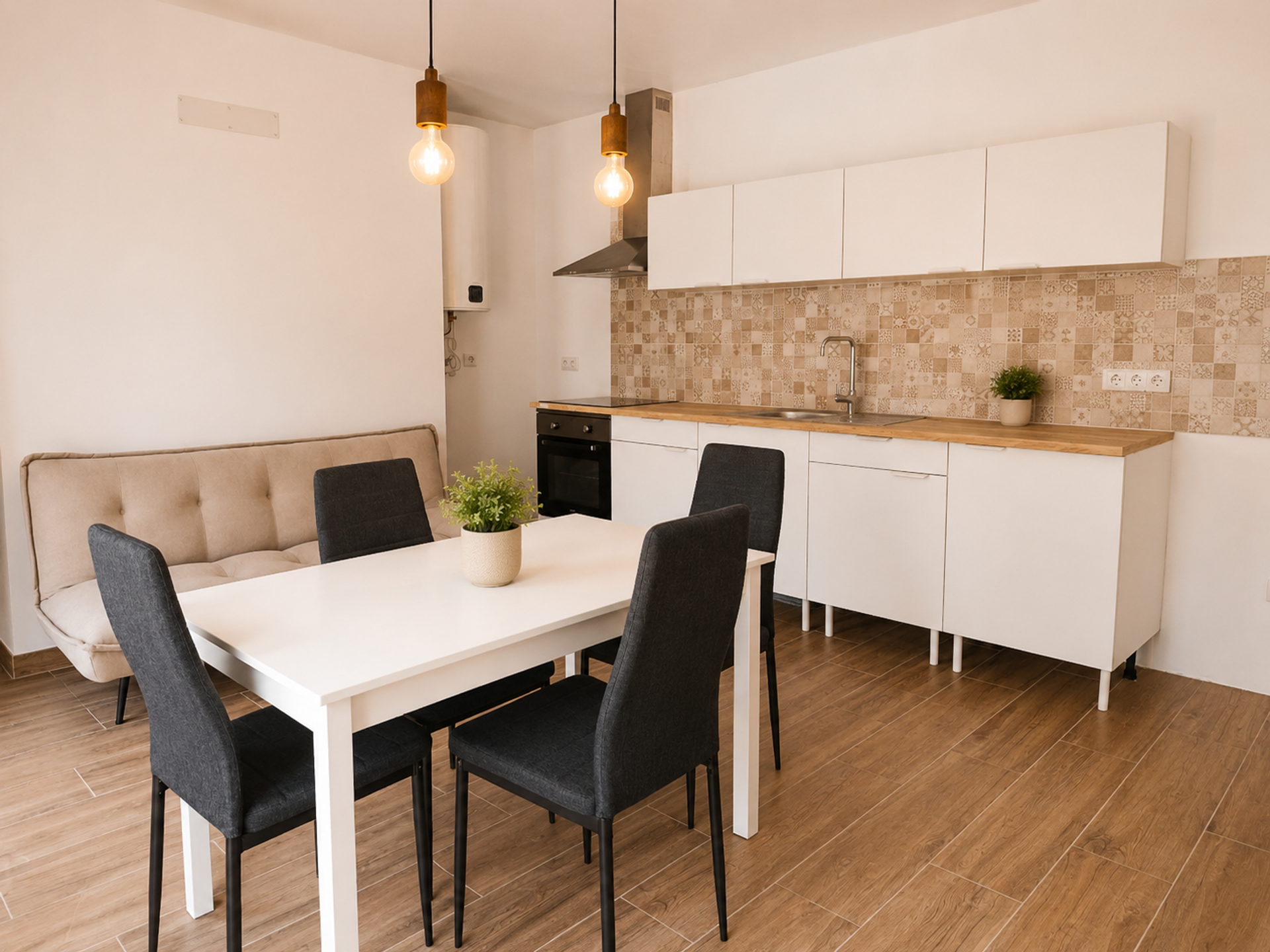 Open kitchen and dining area