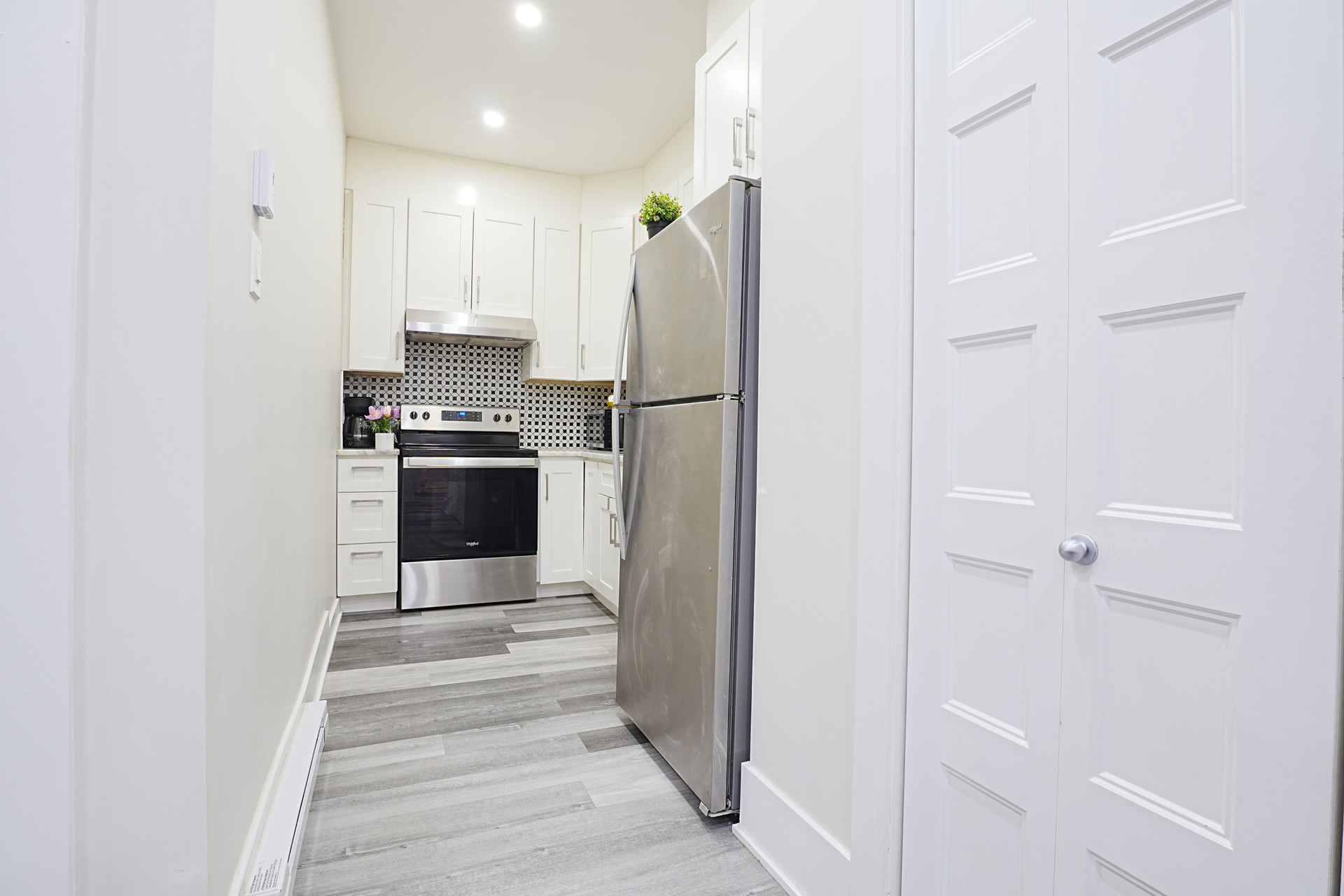 Kitchen with stainless steel appliances